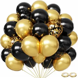 Black and Gold Balloons,60pcs Black Balloons,12 Inch Gold Balloons,Black and Gold Confetti Balloons with Gold Ribbon for New Year Wedding Bridal Shower Party Decorations