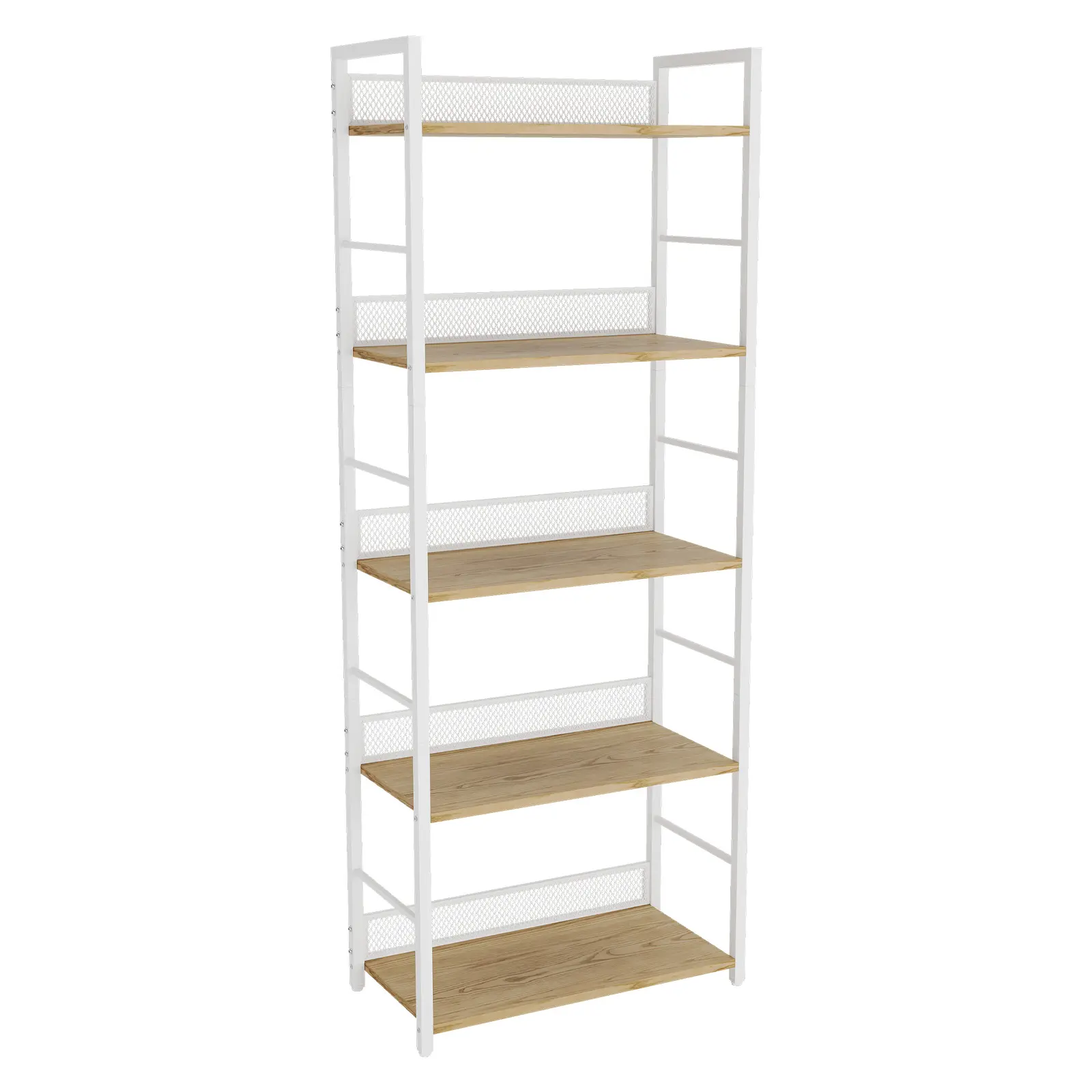 Garvee 5-Tier Industrial Metal Frame & Natural Wood Narrow Standing Office Bookshelf - Narrow Storage Cabinet, Office Storage for Home Users, 1 Unit Modern Display Shelf (Matte Black)
