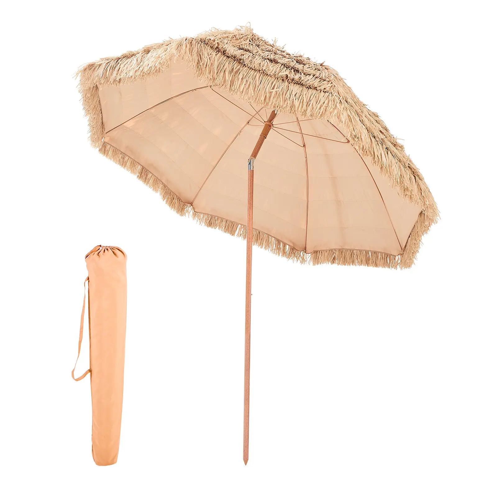 VEVOR Tiki Umbrella, 8 ft Thatched Patio Umbrella with Tilt, Hawaiian Style Beach Parasol with Durable PP Thatch and 8 Metal Ribs, Grass Pool Umbrellas for Beach, Patio, Poolside, Backyard Garden