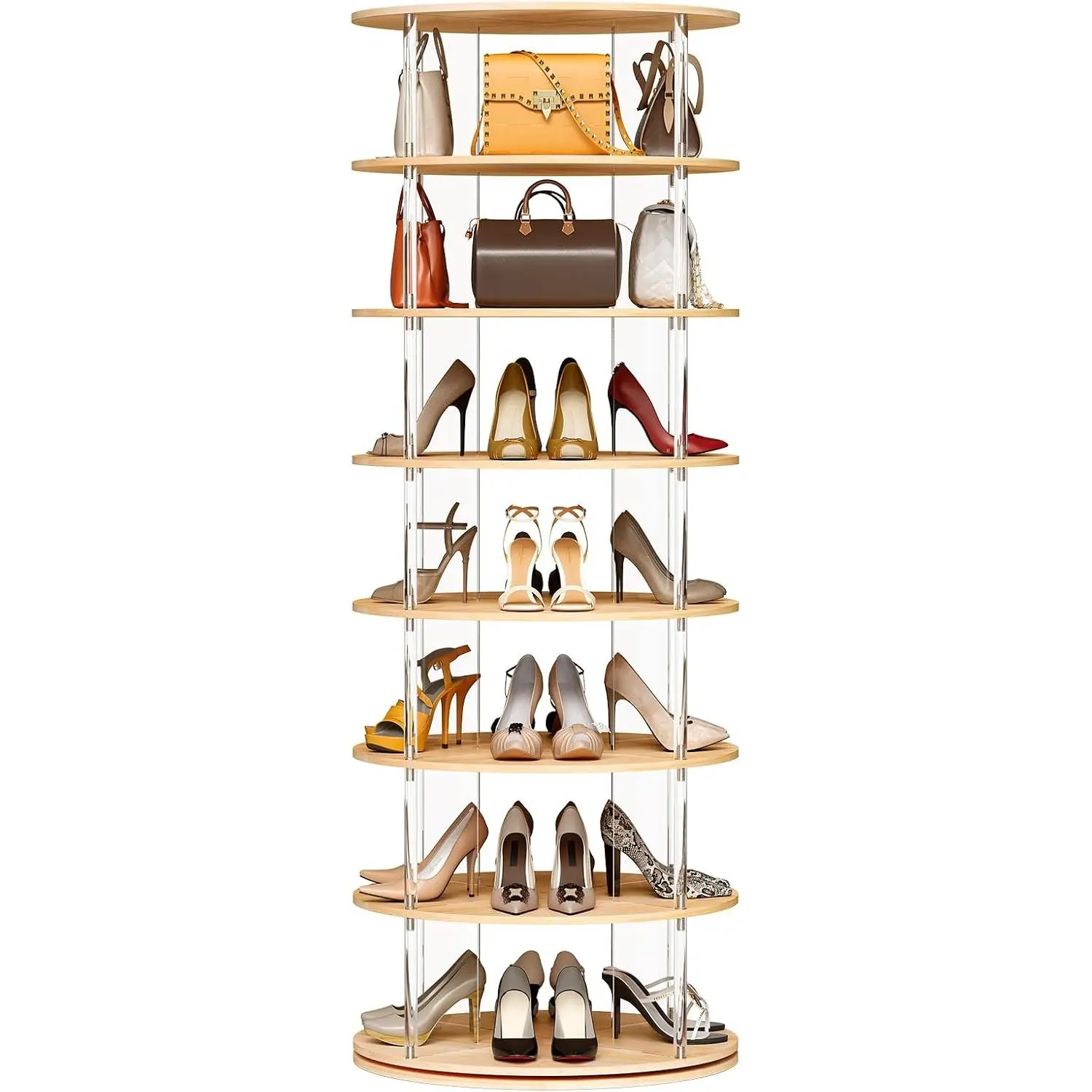 7-Tier Rotating Shoe Rack, 360  Spinning Shoe Rack Tower, Lazy Susan Storage Tower Made of  and , Round Rotating Organizer Shelf for Closet, Entryway and Bedroom