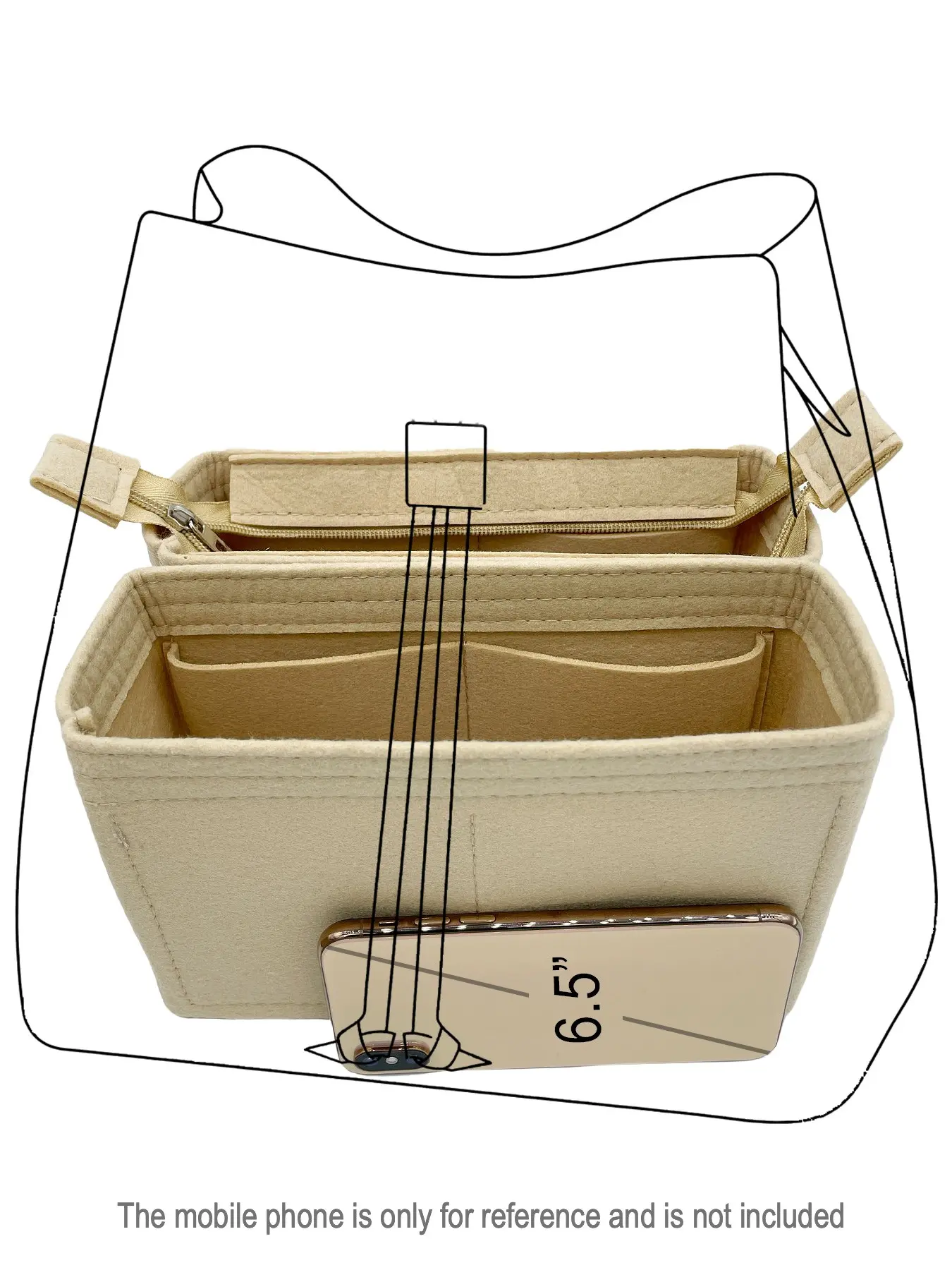 2 Pack Felt Bag Organizer Insert with Multiple Compartments for Neo Noe, Zipper Handbag Liner Divider, Women Purse Backpack Separator, Storage Organizer