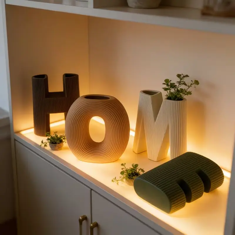 Home Letter Modern Ceramic Vase Set, Living Room Bedroom Entryway Decorative Flower Arrangement, Wedding Decoration, Stylish Home Accessories