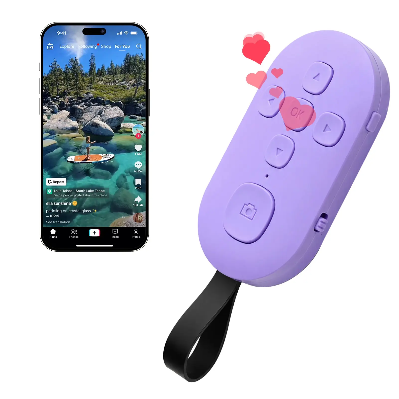 TikTok Scrolling Bluetooth Remote Controller, 2026 Upgraded Hands-Free Cellphone Remote for Videos, Page Turning, Volume Control, Photos and Selfies