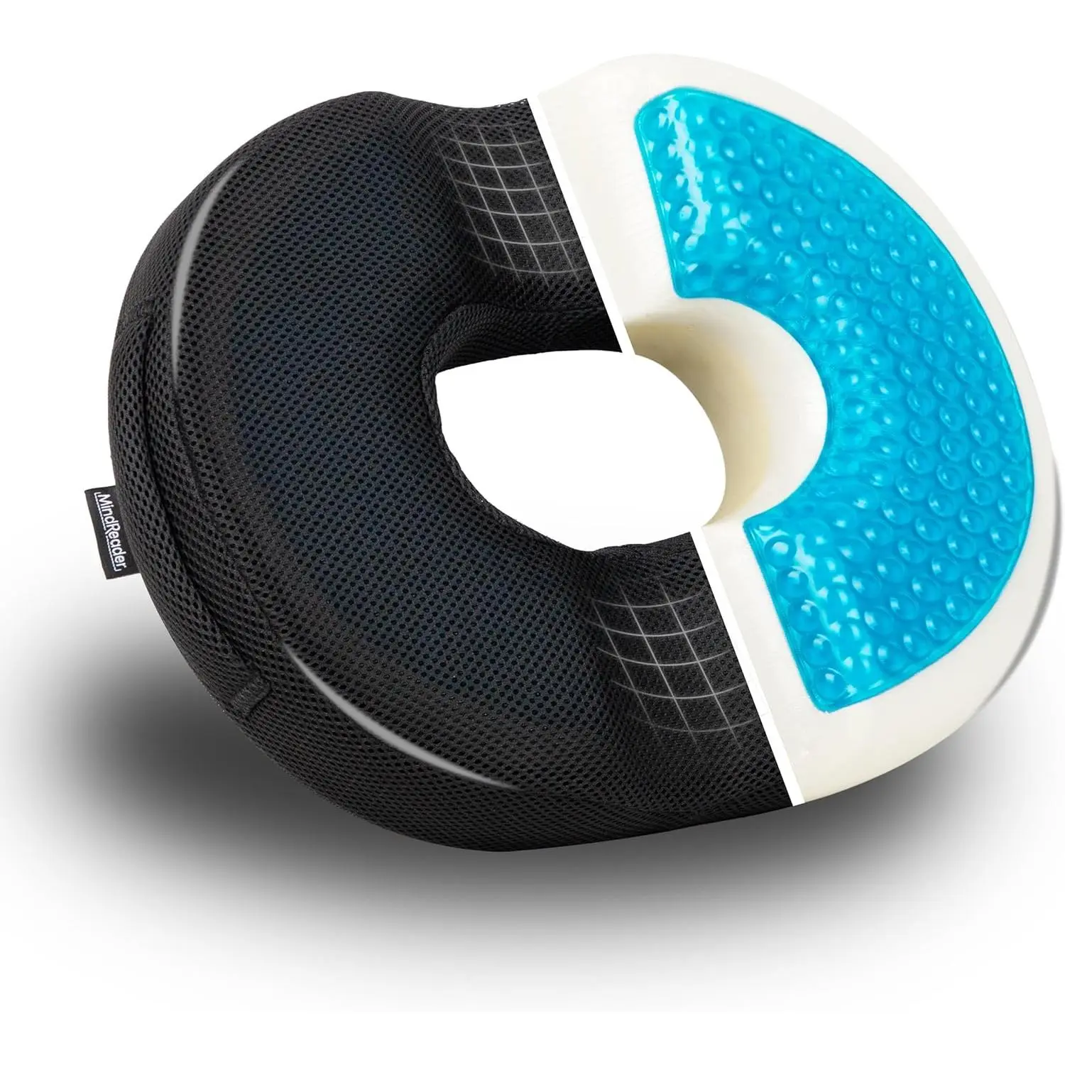 Mind Reader Air-Cloud Gel Donut Pillow, Ergonomic Memory Foam Seat Cushion with Cooling Core, Tailbone, Hemorrhoid, Pregnancy Relief, Black