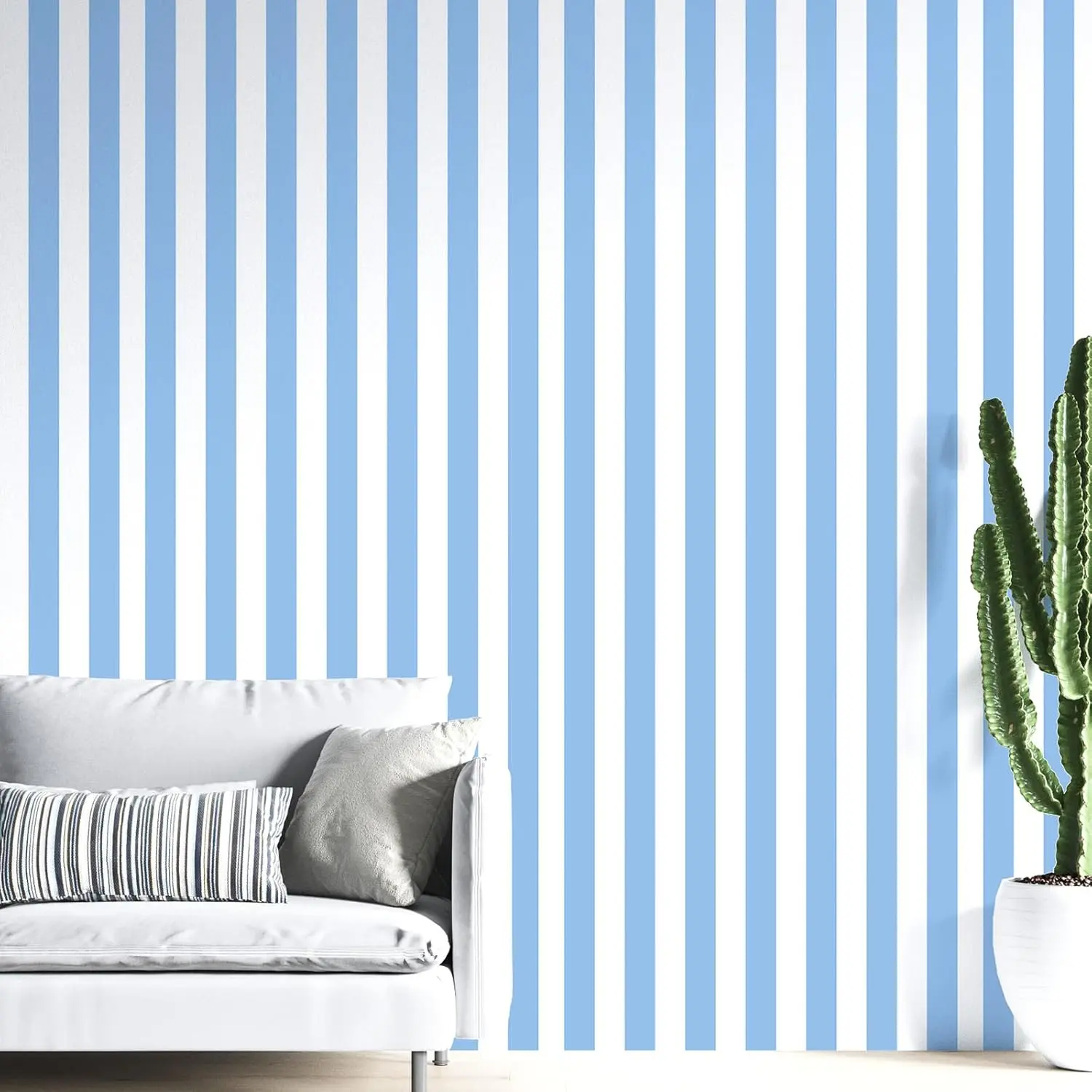 DIY Peel and Stick Vinyl Wallpaper, 17.3in x 120in Blue-White Striped Single Roll, Waterproof Self-Adhesive, Removal Easy, Indoor DIY Decor for Bedroom, Bathroom, Indoor Use