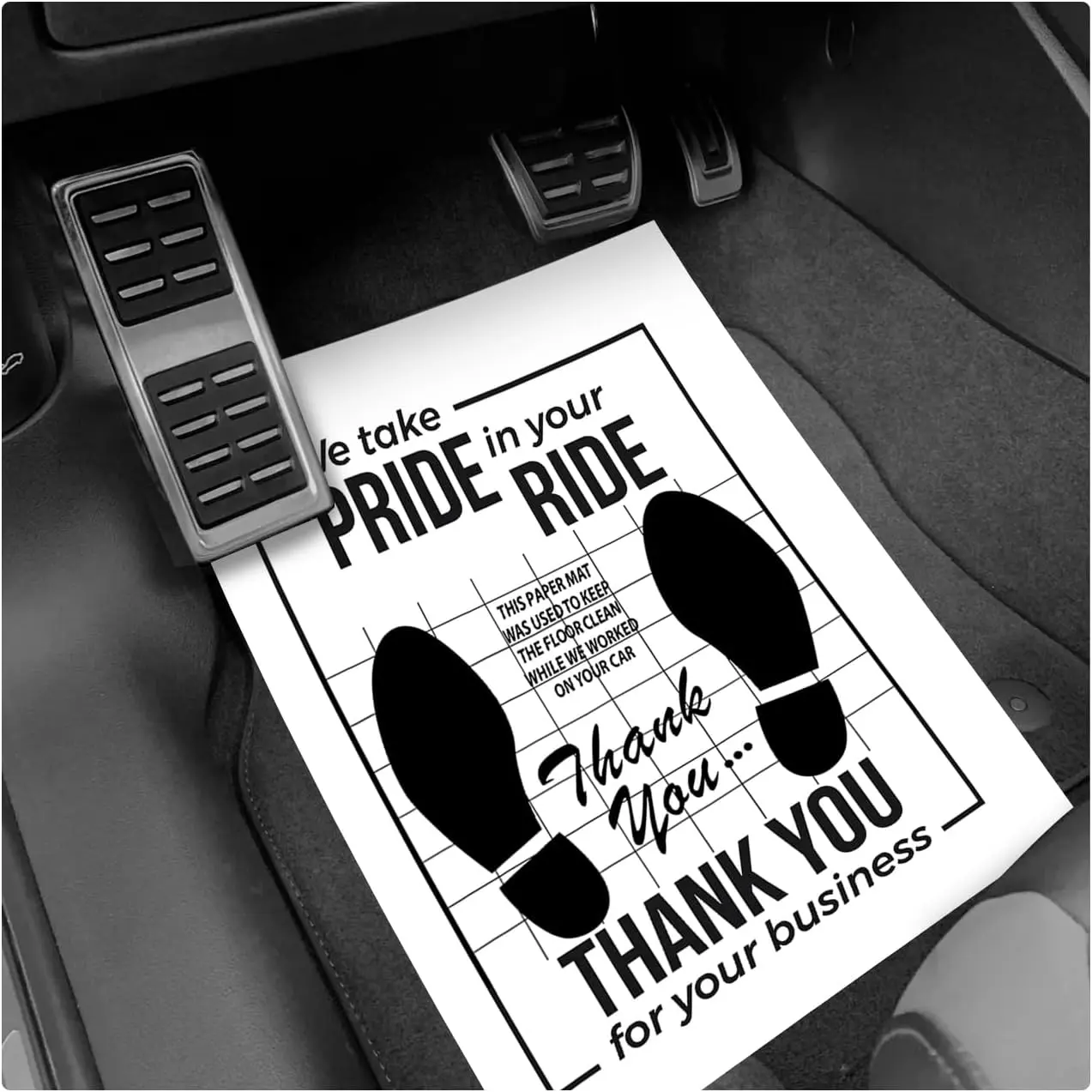Disposable Protective Auto Carpet Floor Mats, 50-Count 16x20in Offset Paper Pads with Footprint Print, Abrasion-Proof Dirt-Blocking Temporary Covers for Car Detailing Products (White, Foldable Storage)
