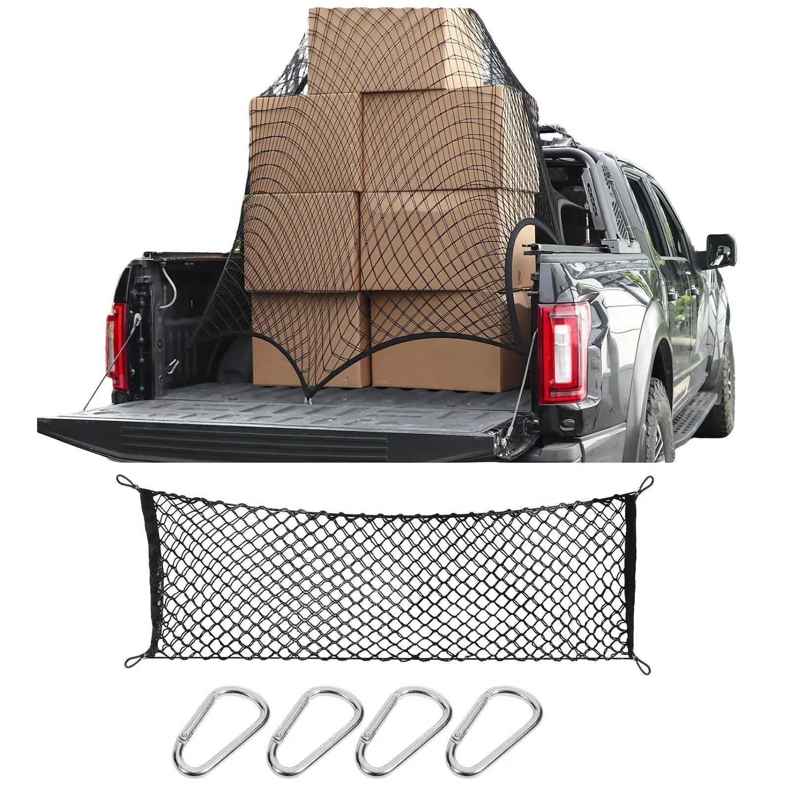 High Elastic Cargo Net for ATV SUV UTV, Simple Truck Bed Cargo Mesh Organizer, Truck & Boat Use