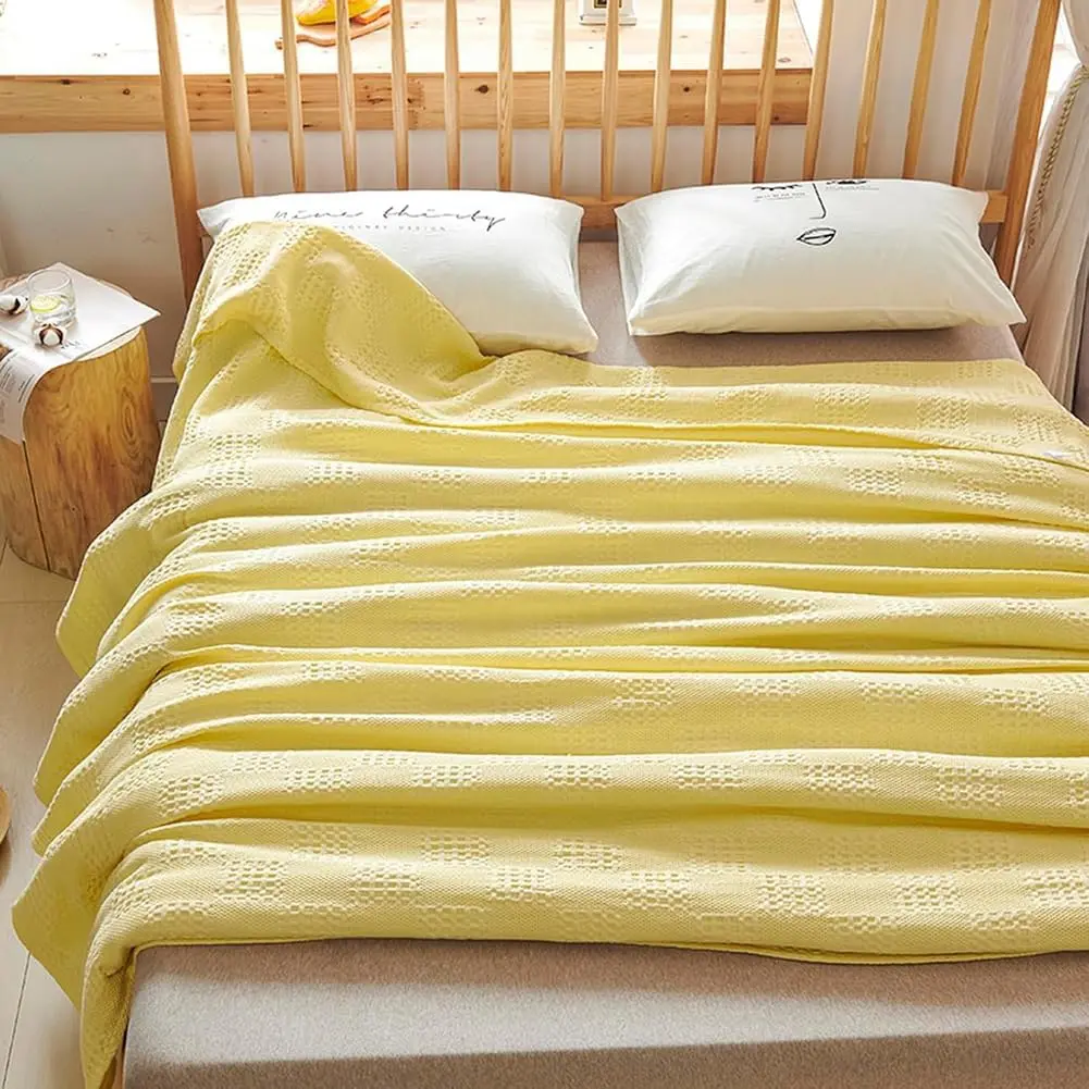 Muslin Blanket 79"x91", Soft Lightweight & Breathable - Gauze  Size for Bed,​ Waffle Weave Blanket,Yellow,200x230cm