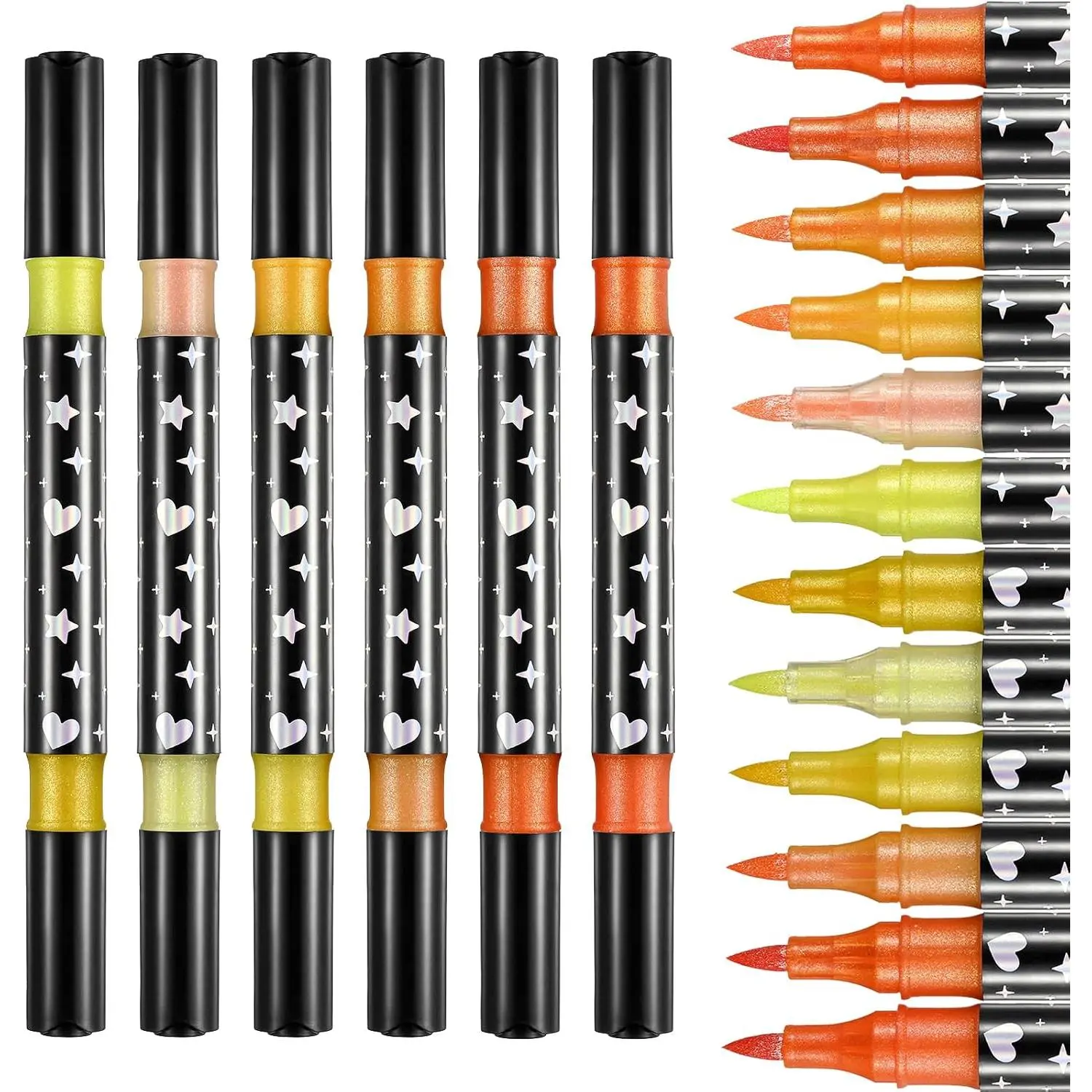 Yellow Orange Glitter Brush Markers, Tip Brush Glitter Marker for Doodle Writing, Glitter Art Crafts Adults DIY Crafts Greeting Birthday Cards Making