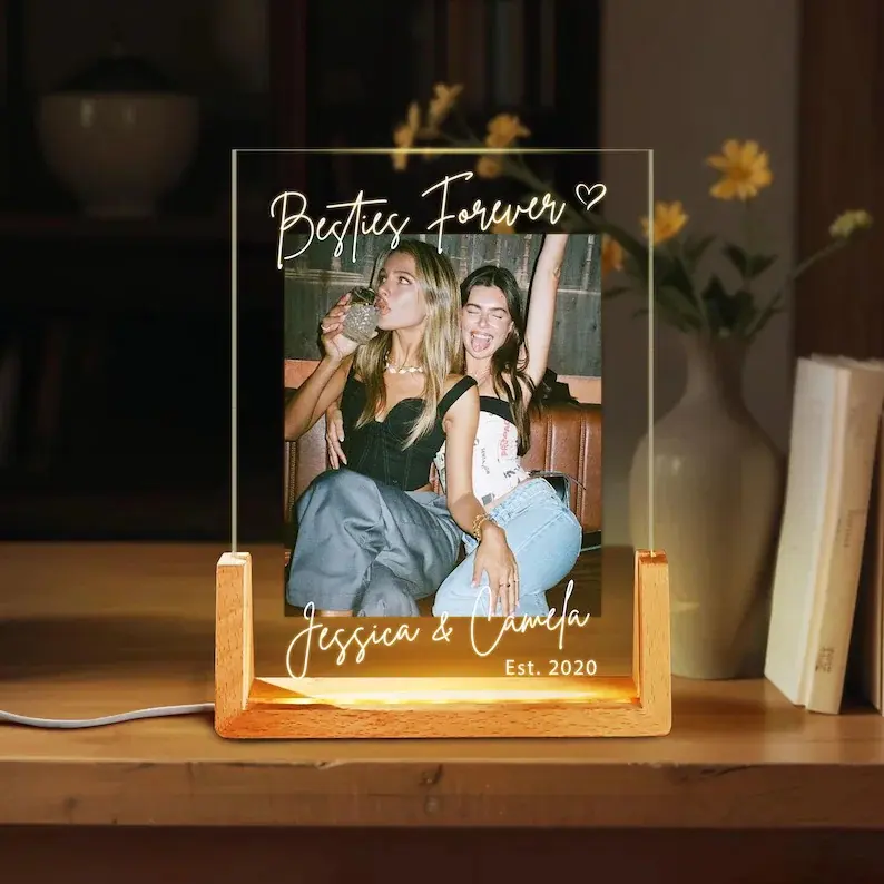 Personalized Besties Photo Led Night Light Lamp, Christmas Gifts, Gift For Besties Desk Plaque, Best Friends Light Lamp Gift For Sister, BFF Birthday Gift