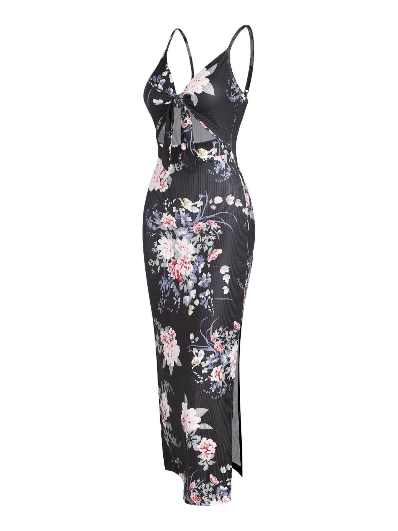 Women's All Over Print Camouflage Cut Out Cami Dress, Fashion Casual Backless Long Dress for Daily Outdoor Wear, Ladies Clothes for All Seasons