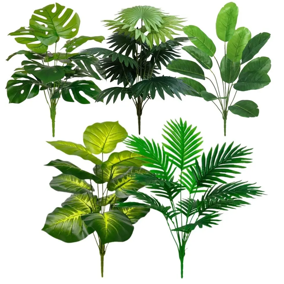 Artificial plants, Decorative artificial plants, 5-piece set, with 60 large leaves, maintenance-free evergreen money tree, perfect for New Year, Valentine's Day, weddings, all year round, assemble leaves yourself, pot not included, Decorative Fake Plants