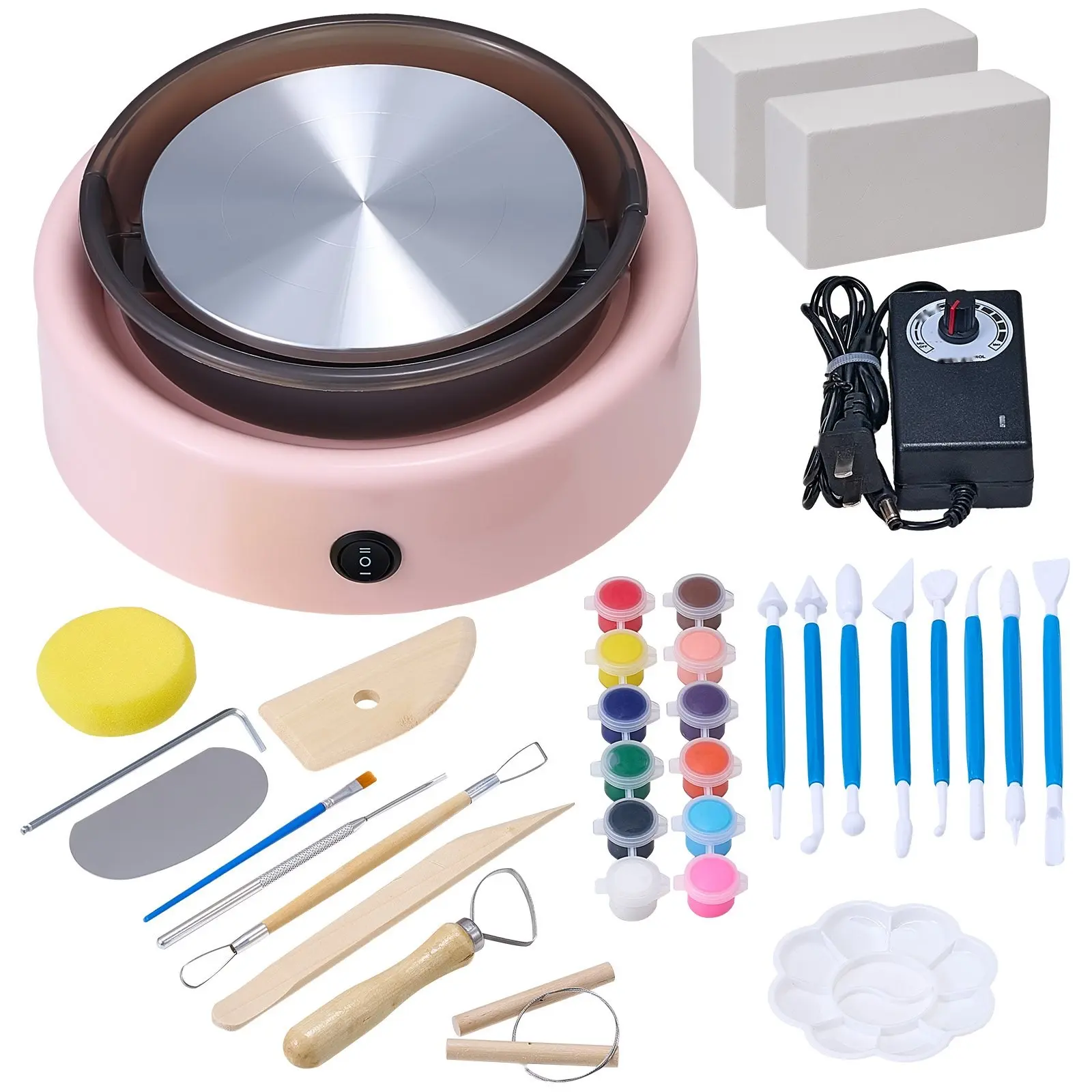 Kids' 6-Inch Portable Electric Pottery Wheel Turntable, Pink Beginner-Level DIY Ceramic Tool, Adjustable Speed, Low Noise, Safe Home Creative Play Studio Accessory for Young Artists