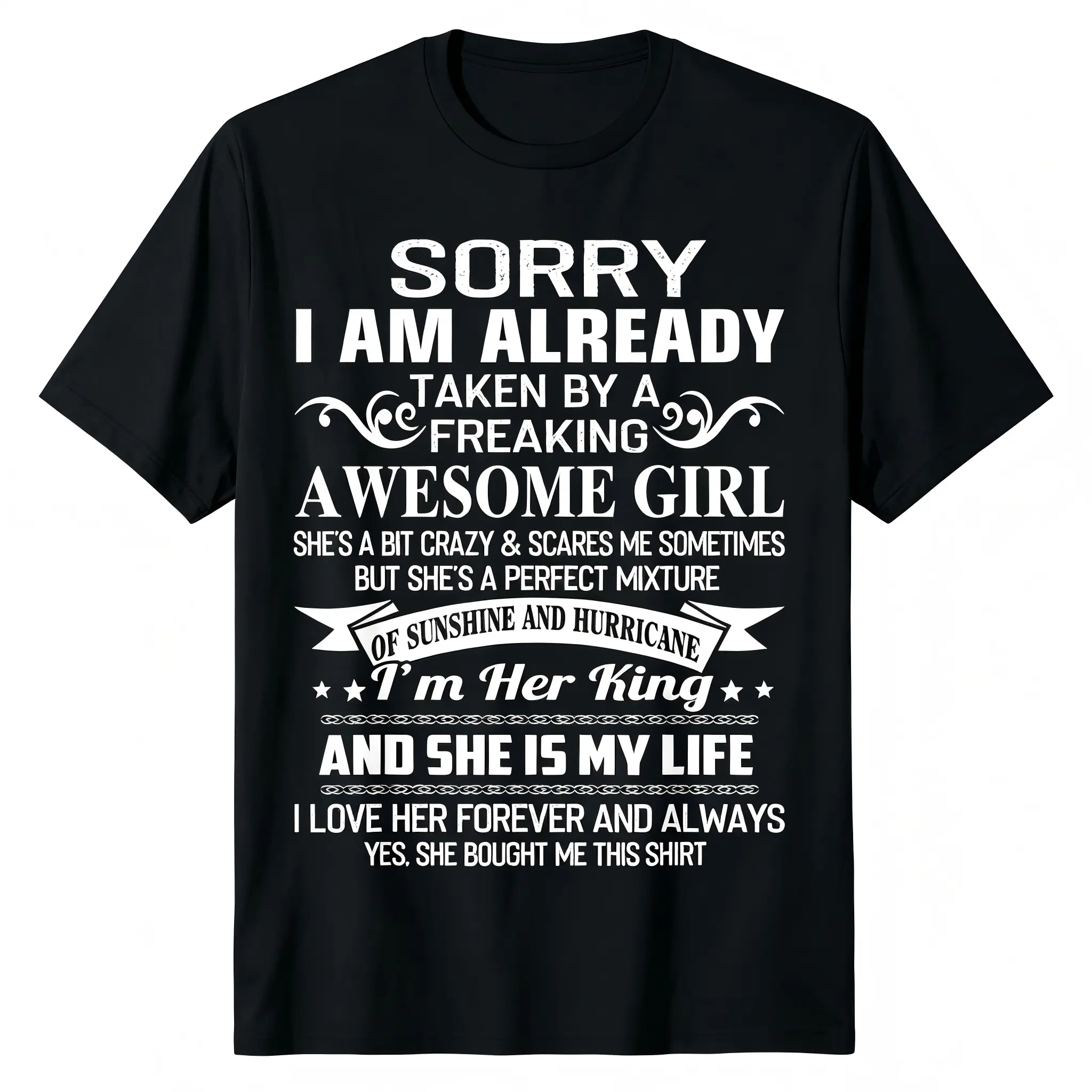 "Sorry I Am Already Taken By An Awesome Girl" Funny Couple-Quote Unisex T-Shirt for Men & Women - Humorous Relationship Graphic, Soft Breathable Cotton Crew Neck Short Sleeve, All-Season Summer Spring Casual, Machine Washable