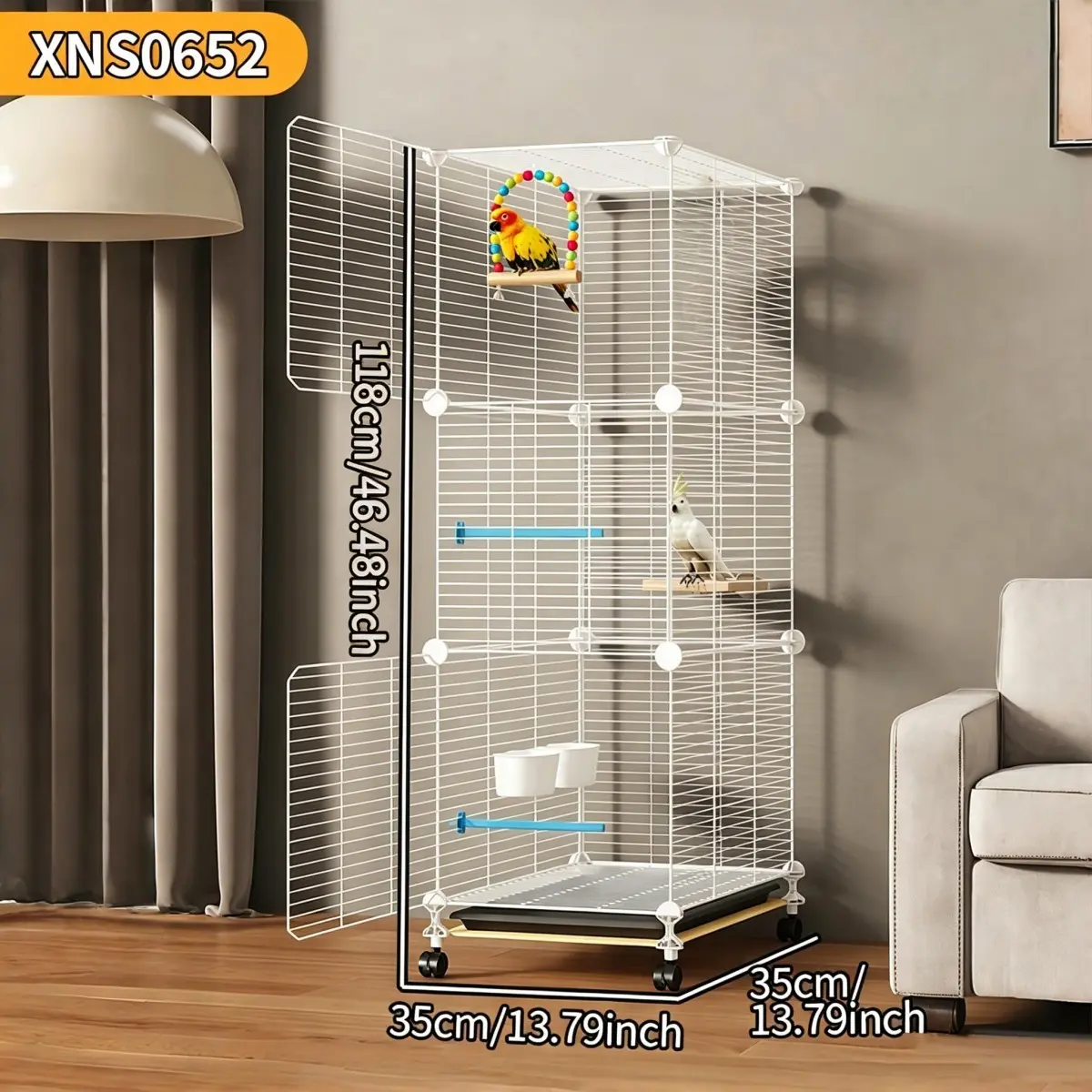 Large DIY Wire Bird Cage, Metal Parrot Cage, Spacious Pet Bird House, Suitable for Tiger Barbet, Budgerigar, Rosebud Parakeet, Easy Assembly