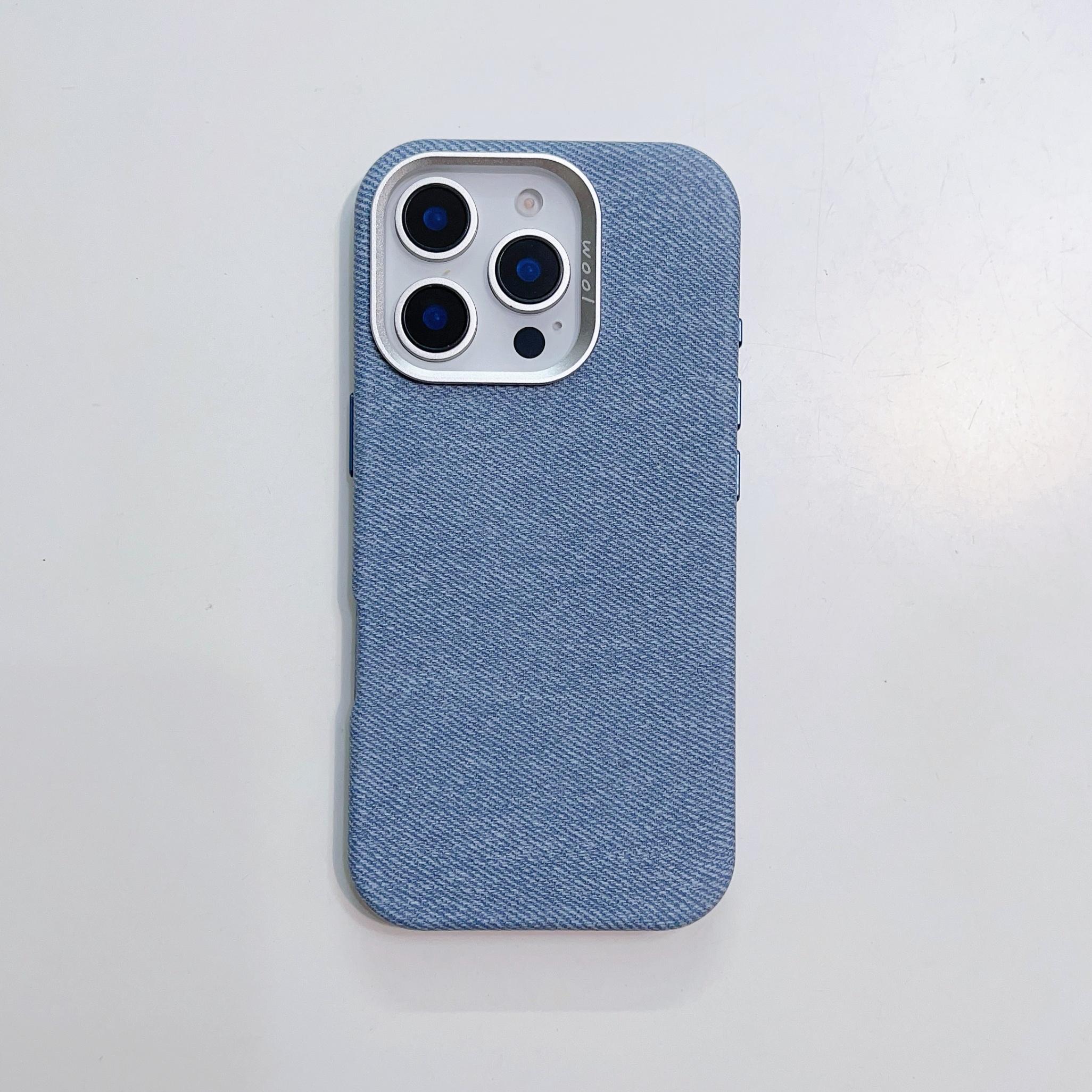 Luxury Denim Texture Leather Case with Magnetic for iPhone 16 Pro Max 15 Pro, Anti-Slip Slim Shockproof Protective Cover for Men Women