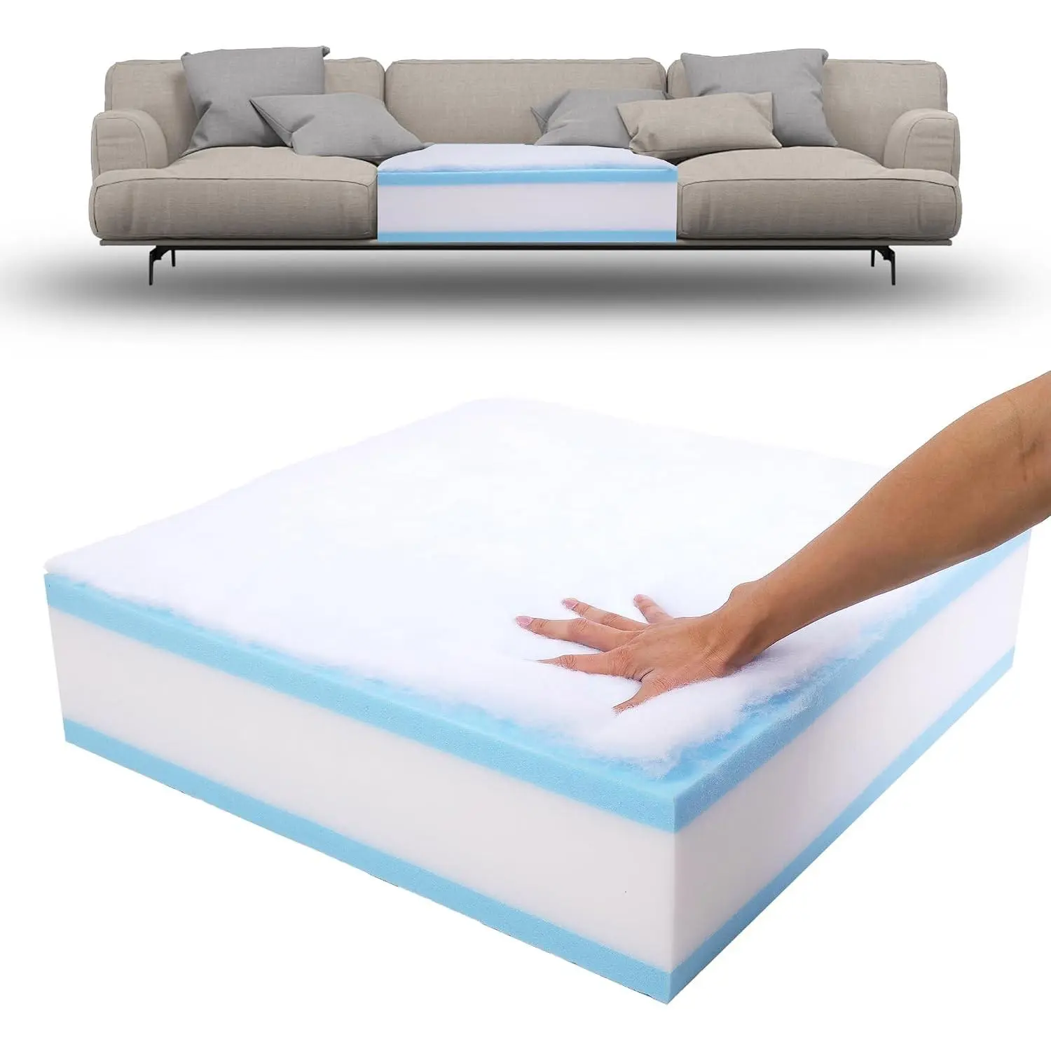 Memory Foam Couch Cushion Replacement 24"x24"x6", 5 Layer Thick Sofa Cushions with Removable Cover, High Density 25D Upholstery Foam