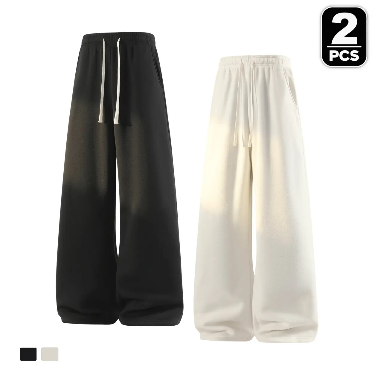 2-Pack Men's Loose Fit Trousers with an Adjustable Elastic Drawstring Waist and Open Side Pockets for Spring, Fall and Winter,Slim,Bottom,essential,Thermal,heavyweight,Lightweight,multi-pocket,athletic,ski,practical,wide,solid,polyester,minimalist,leg,