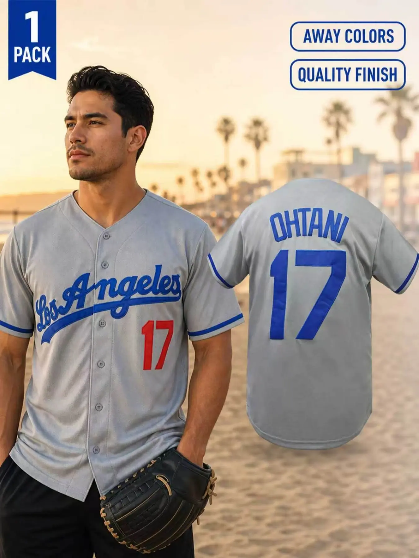 Men's Los Angeles 17 Embroidered Baseball Jersey,Short Sleeve Button Down Baseball Shirt, Classic Casual Sports Hip Hop Streetwear Top for Daily Party Training, S-3XL