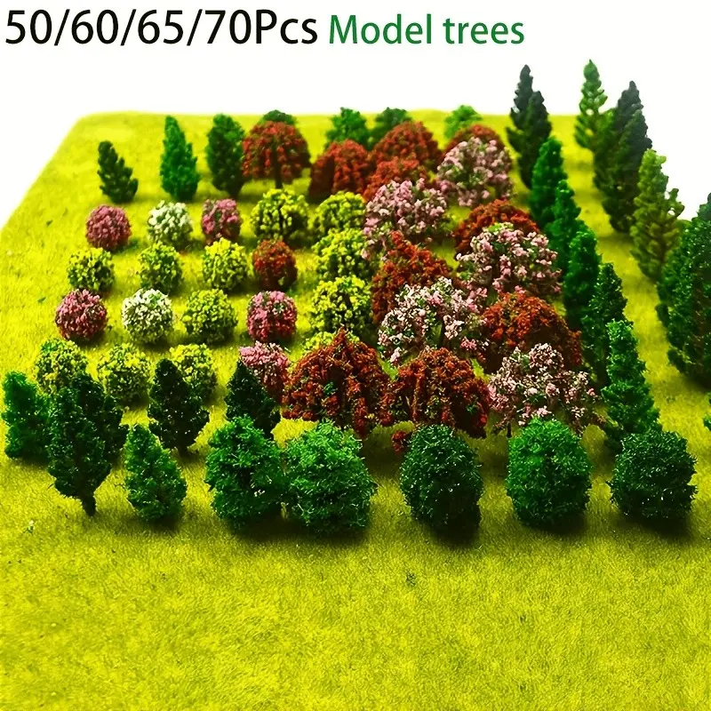 Model Trees 50/60/65/70 Pieces, 1.4-2.4 Inches, Mixed 3D Model Trees, Colorful Floral Grass Building Crafts, Mini Tree Railway Landscape Decorations