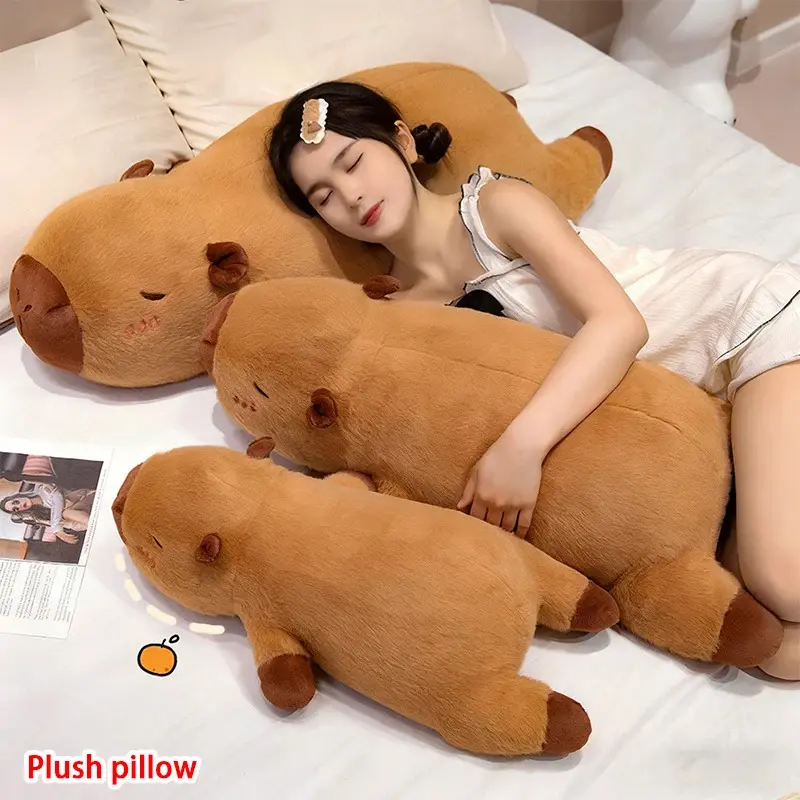 Kawaii Capybara Plush Toy Stuffed Capibara Fluffy Doll Long Sleep Soft Pillow Sofa Cushion Nap Sleeping Toys for School Xmas