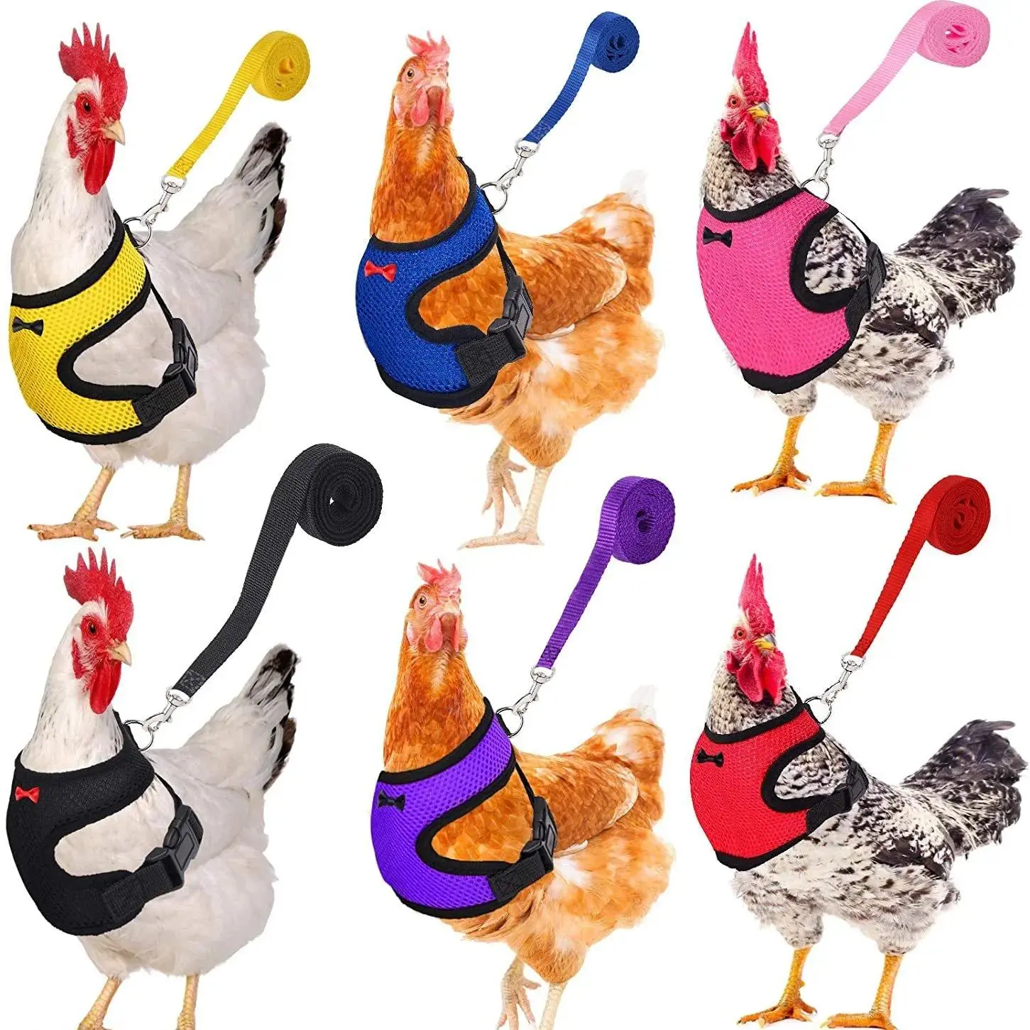 1pc Plastic-Nylon-Mesh Poultry Vest with Hen Belt, Pet Harness, Matching Collars, Bow & Comfy Fit Breathable Leads for Chickens & Ducks (Farm Animal Pet Supplies), Synthetic Fabric, Durable And Ultra Resilient
