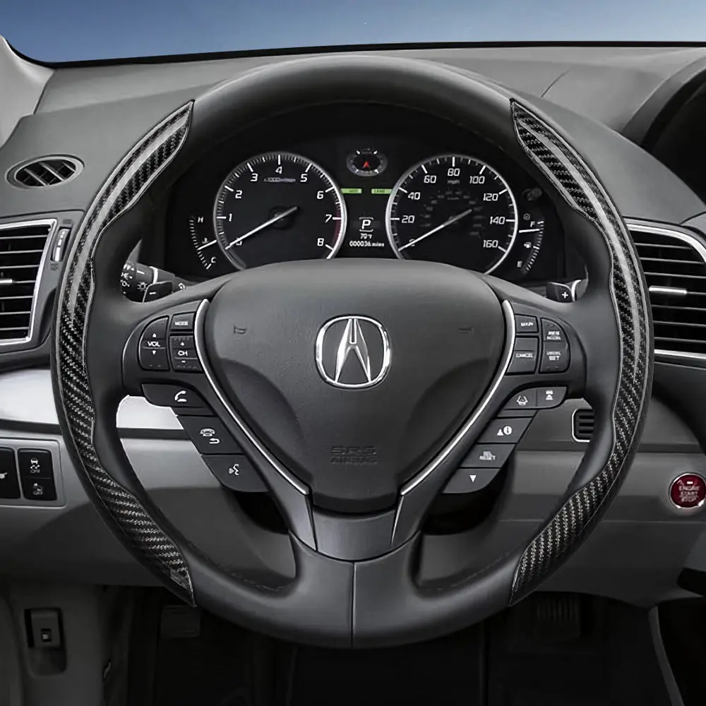 For Acura Segmented Carbon Fiber Steering Wheel Cover Sporty Style Non-Slip Comfortable Grip Quick-Install Design All-Season Compatibility For MDX/RDX/Integra/ZDX/ADX/TLX Black Blue Silver Red White