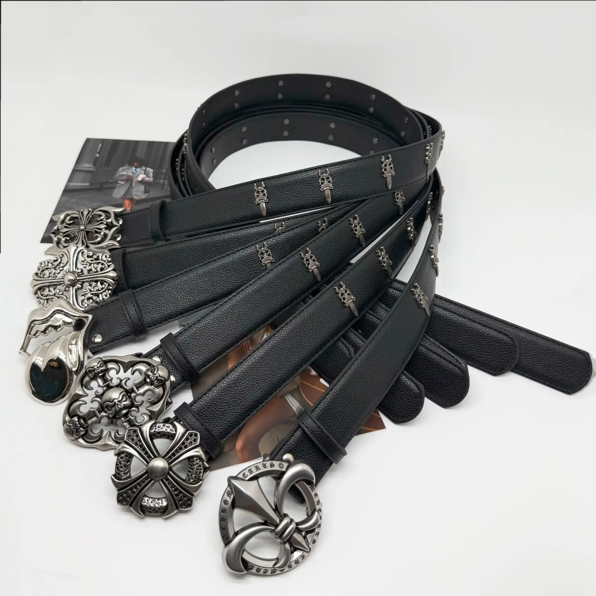 Vintage Hollow Vines Cross Sword Plate Buckle Belt for Men Women, Western Cowboy Gothic PU Leather Waist Belt, Street Decorative Belt for Jeans Pants