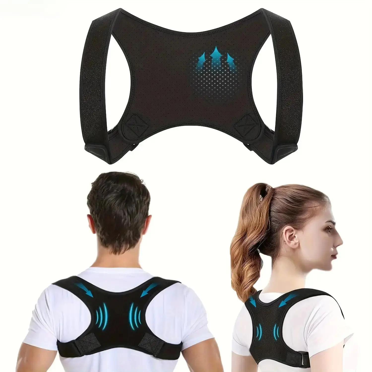 Men and Women's Breathable Mesh Back Support Brace - Adjustable Ergonomic Back Posture Strap, Posture Tool Shoulder Back Aligner for Sports & Outdoor Use