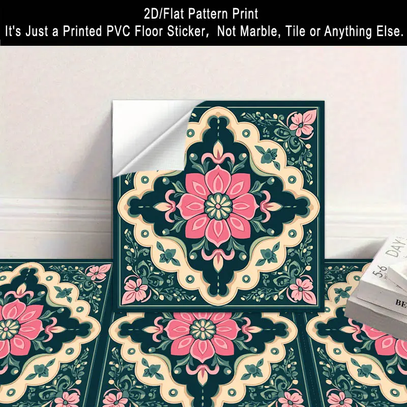10pcs 2D/Flat Floor Stickers with Vintage Pattern Decorative PVC Floor Stickers, Self-Adhesive Floor Art Wall Decals, 11.81x11.81 Inches (30x30cm) for Holiday Party Decorations! Suitable for Indoor Room, Home, Bedroom, Living Room, Kitchen