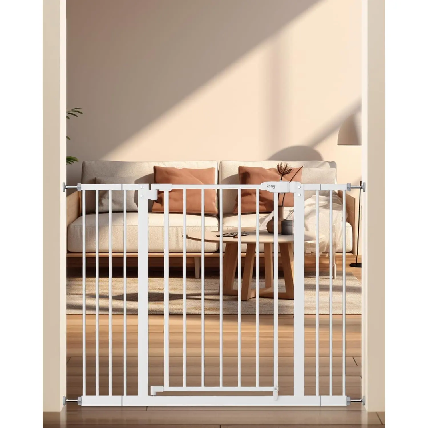 29"-42.5" Baby Gate for Stairs, Auto Close Safety Dog Gate | Pressure Mounted Easy Walk Through Pet Gate for Doorways, Durable Stair Gate, 30" Tall, White