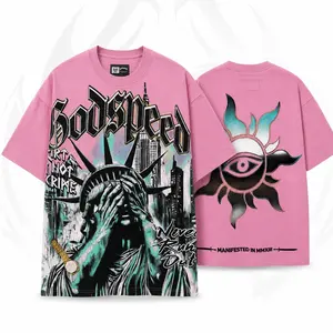Godspeed Statue Of Liberty T-Shirt Vintage NYC Evil Eye Sun Graphic Printed Heavy Cotton Loose Tee for Men Women Unisex Pink Gothic Casual Hip Hop Top Trendy Vibrant Summer Streetwear Clothes