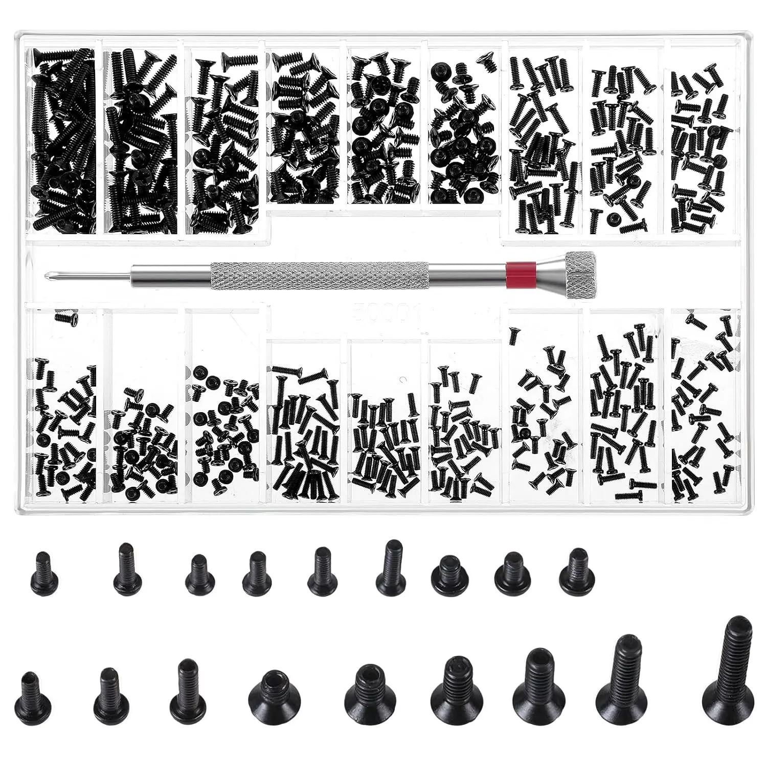 500 count  Screws   Repair Screw Kit M1.2/M1.4/M2.0 Small  Screws Black Laptop   Screw  Kit with  for Glasses Watches