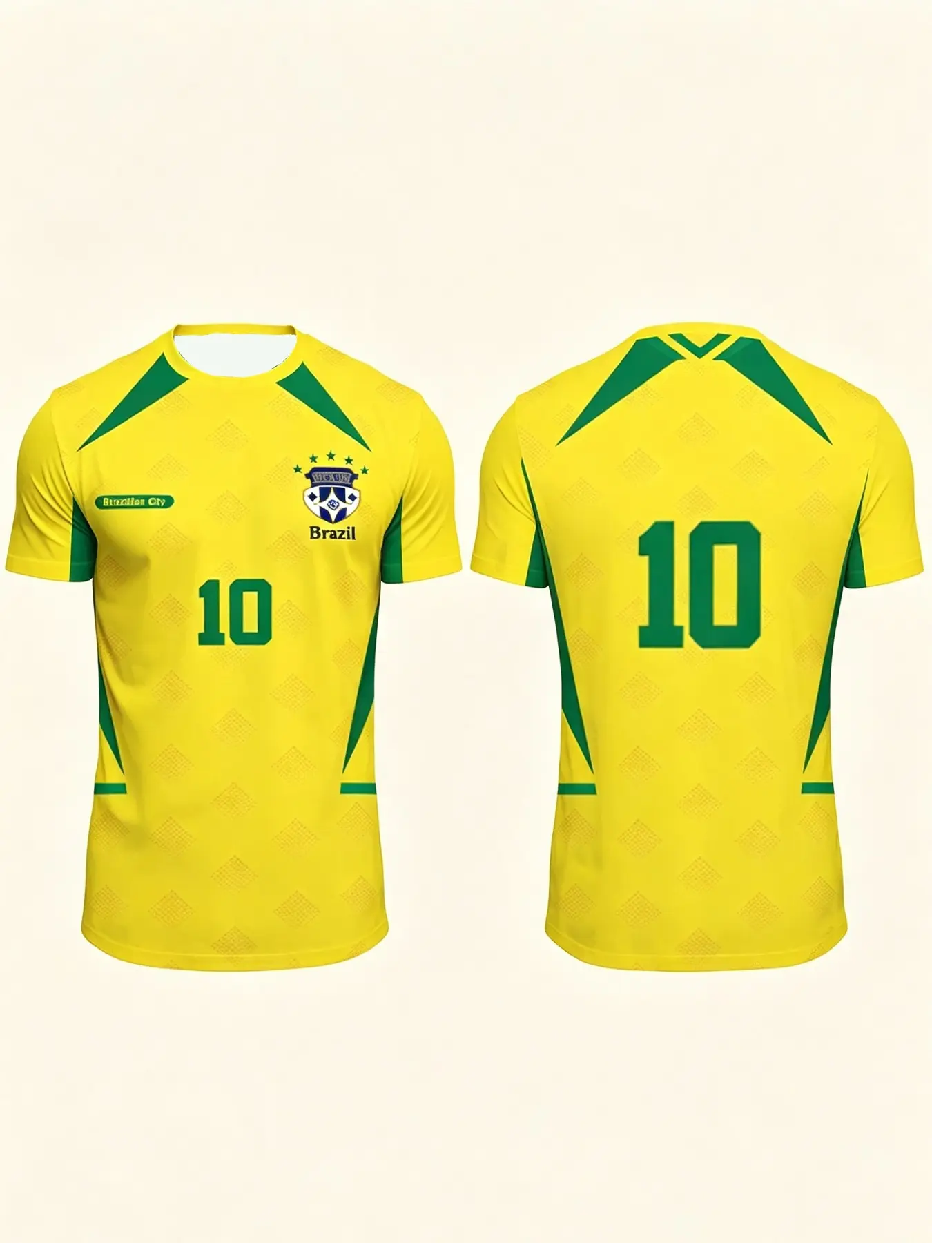 2026 Summer Men's Casual Loose 3D Print Soccer Jersey, Breathable Brazil 10 Shirt, Graphic Long Sleeve T-Shirt for Daily Wear