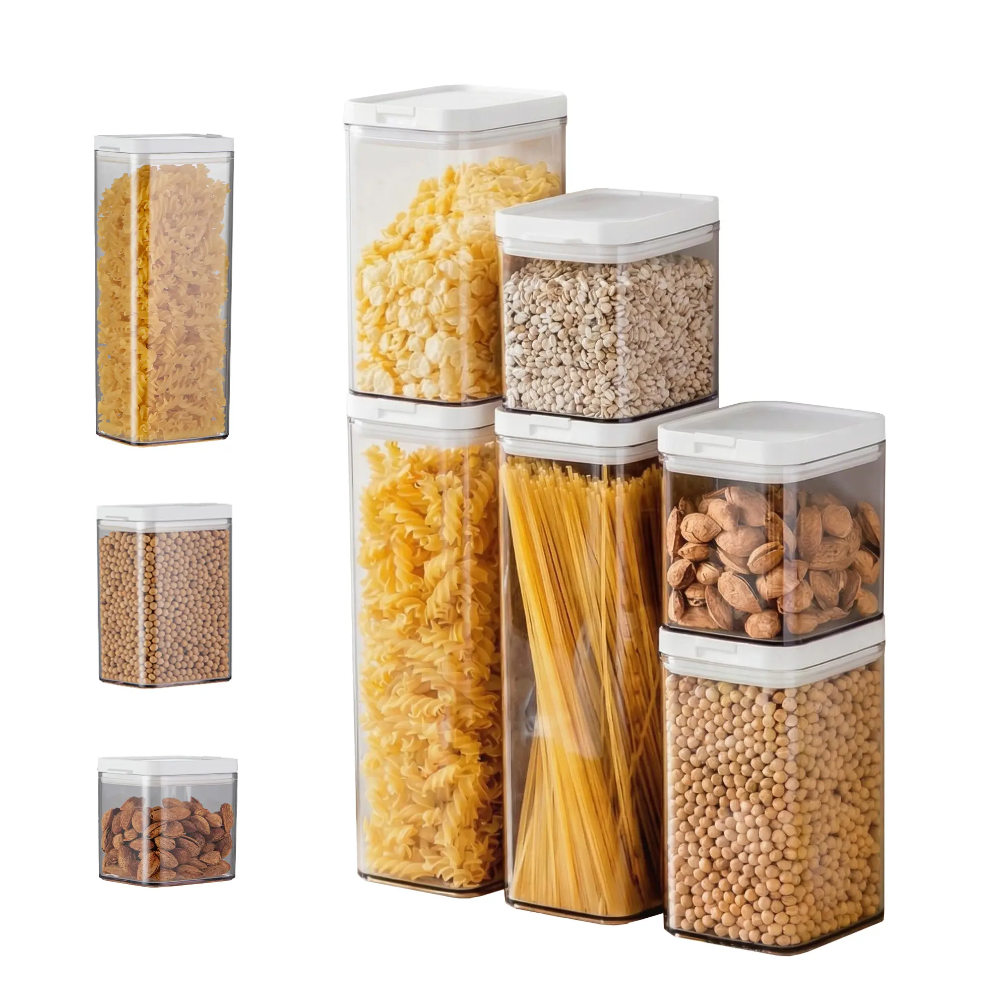 Airtight Food Storage Container Set - 6-Piece Stackable Pantry Canisters - Double-Lid Design, BPA-Free, Clear - Easy One-Hand Operation, Ideal for Cereal, Pasta, Grains, Spaghetti, Nuts - 2 Large 64oz, 2 Medium 37oz, 2 Small 23oz