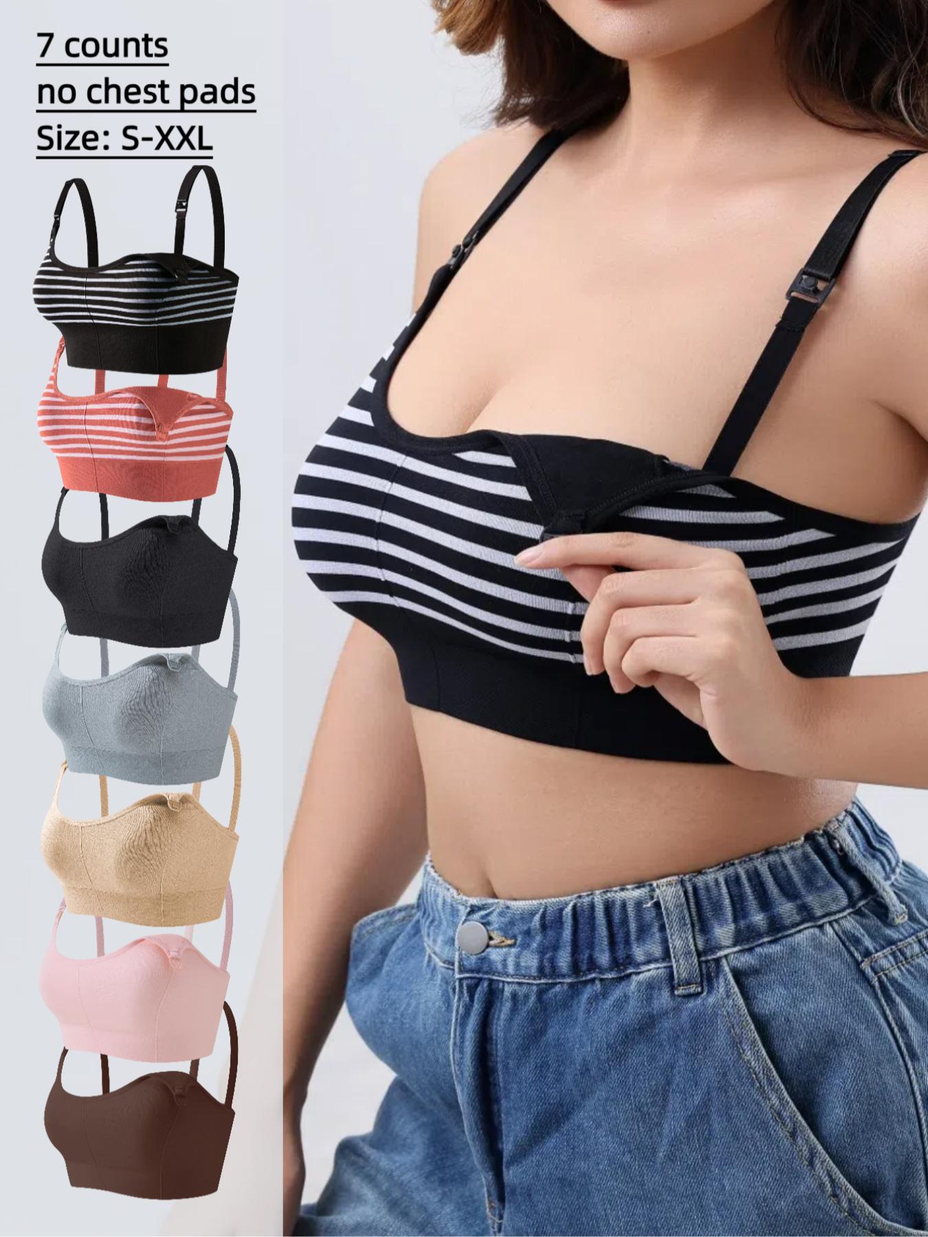 Maternity Solid Color/striped Print Nursing Bra, Adjustable Strap Seamless Double Layer Soft Support Nursing Bras, Maternity Underwear for All Seasons, Underwear for Women, Soft Fabric Bra, Supportive Bra