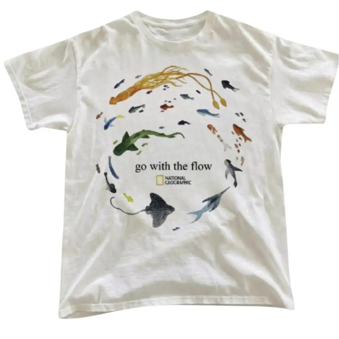 Marine Animals 'Go With The Flow' T-Shirt, Ocean Shirt, Animal Tee, Gifts Shirt, Unisex Vintage Graphic Tees Gothic Grunge Y2k Emo Scene Amity Affliction Style Clothes Men Women Streetwear