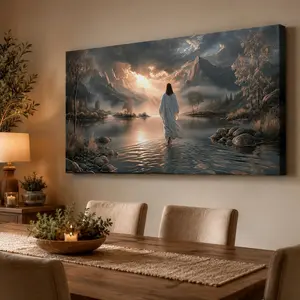 Jesus Walking on Water Wall Art Canvas, Frameless Christian Painting, Spiritual Religious Canvas Prints for Living Room, Bedroom, Prayer Room Decoration