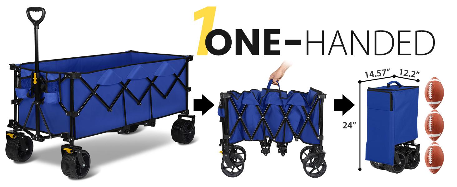 Extended Collapsible Foldable Wagon with 660lbs Weight Capacity, Heavy Duty Folding Utility Garden Cart with Big All-Terrain Beach Wheels & Drink Holders. Royal Blue