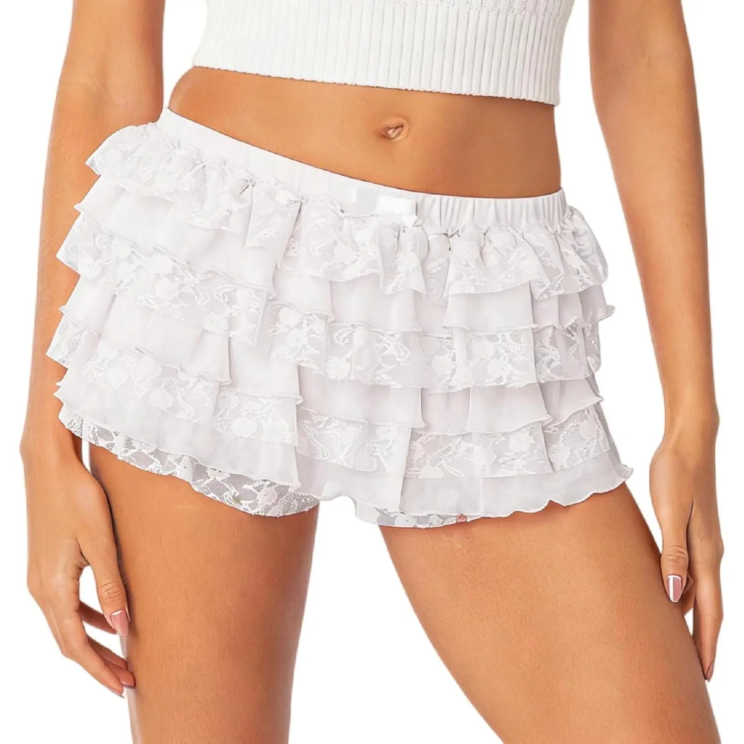 Women Lolita Bloomers Ruffle Shorts Lace Cute Pumpkin Pants Sexy Boyshorts Layered Bloomer Tiered Low Rise Y2k Mini Shorts Pettipants Rave Party Concert Festival