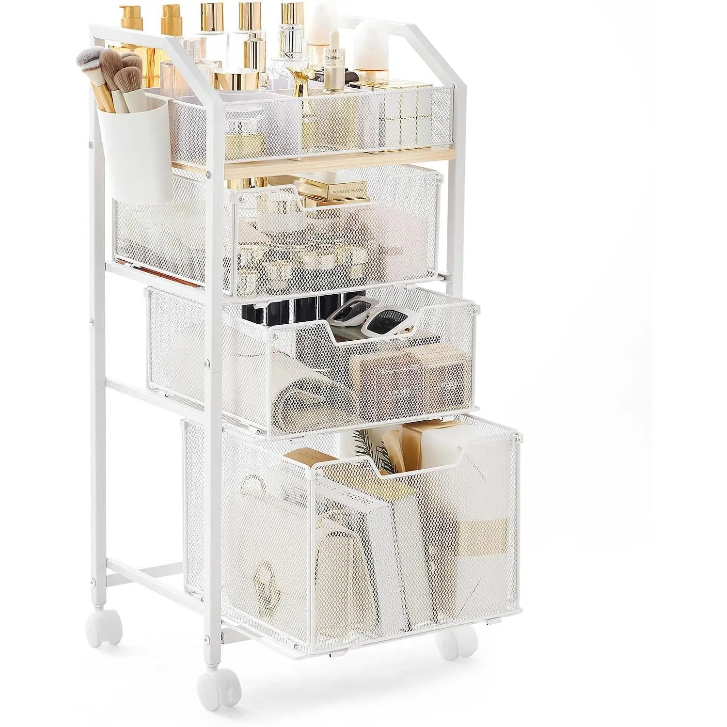 Rolling Makeup Organizer with Drawers: Skincare Storage Cart with Wheels for  Bedroom  -  Display Holder for Beauty Enthusiasts Makeup Artists