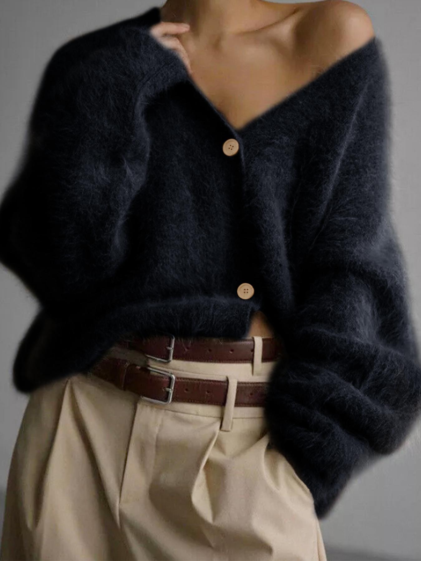 Women's Solid Button Front Cardigan, Casual Drop Shoulder Long Sleeve V Neck Cardigan for Fall & Winter, Fashion Women's Knit Clothing for Daily Wear, Womenswear