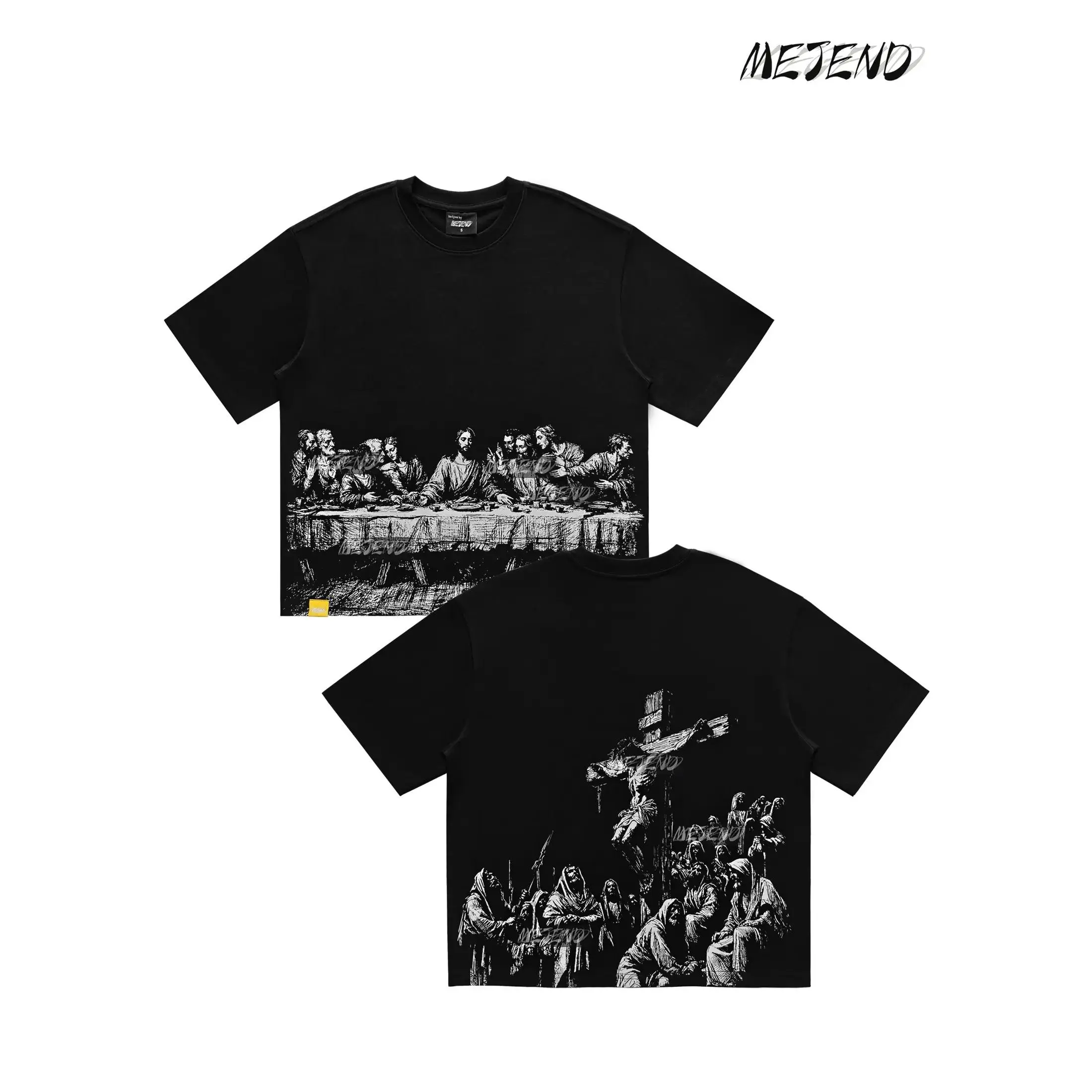 MeJend 12oz Heavyweight Cropped Tee, Jesus Print Oversized Tee, Streetwear T-Shirt, Gothic Art Heavy Cotton Shirt