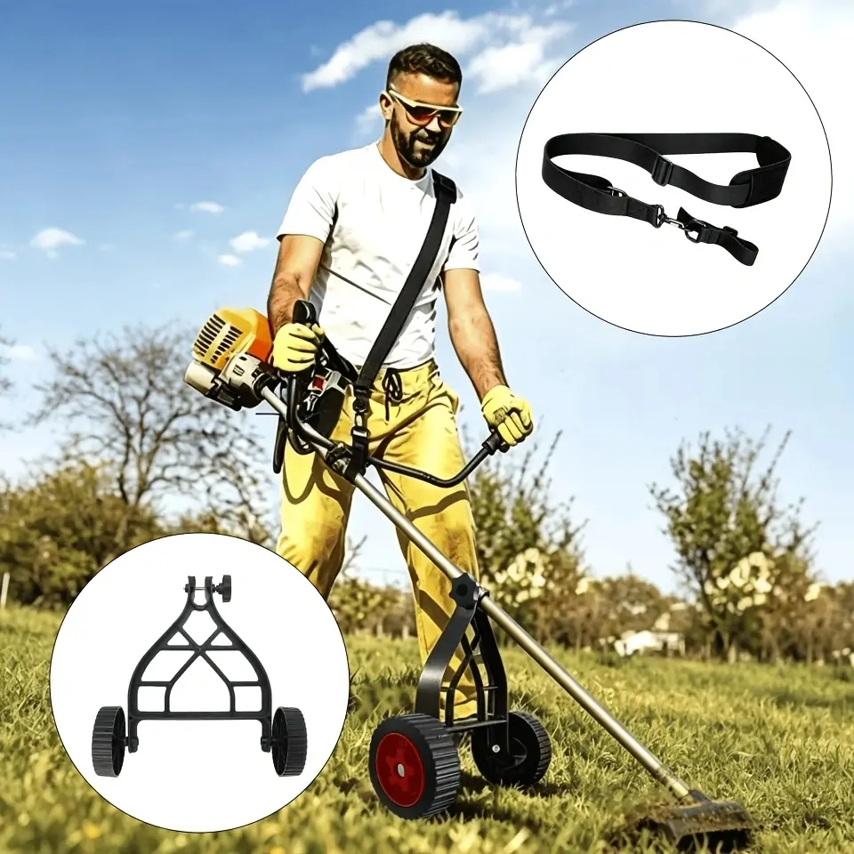 2-Piece Lawn Mower Wheel Kit, Adjustable Side Shoulder Strap Set, Fits 26-28mm Rods, Compatible with Two-Stroke Four-Stroke Gasoline Mowers