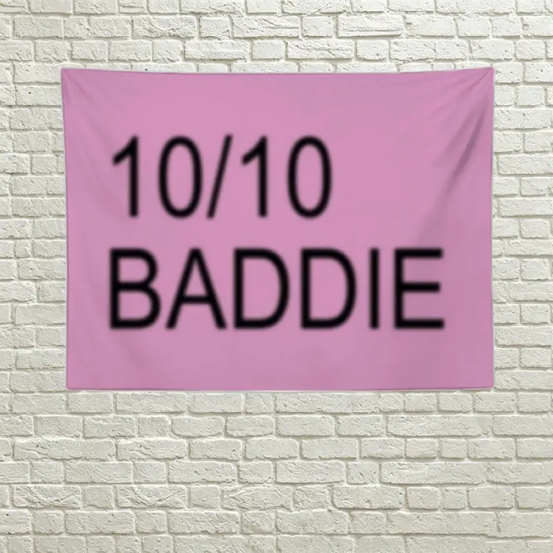 10/10 Baddie Decorative Tapestry Pink Background Bold Black Typography Text Wall Hanging Funny Sarcastic Quote Y2K Aesthetic Teen Girls Bedroom Room Decoration Dorm Banner