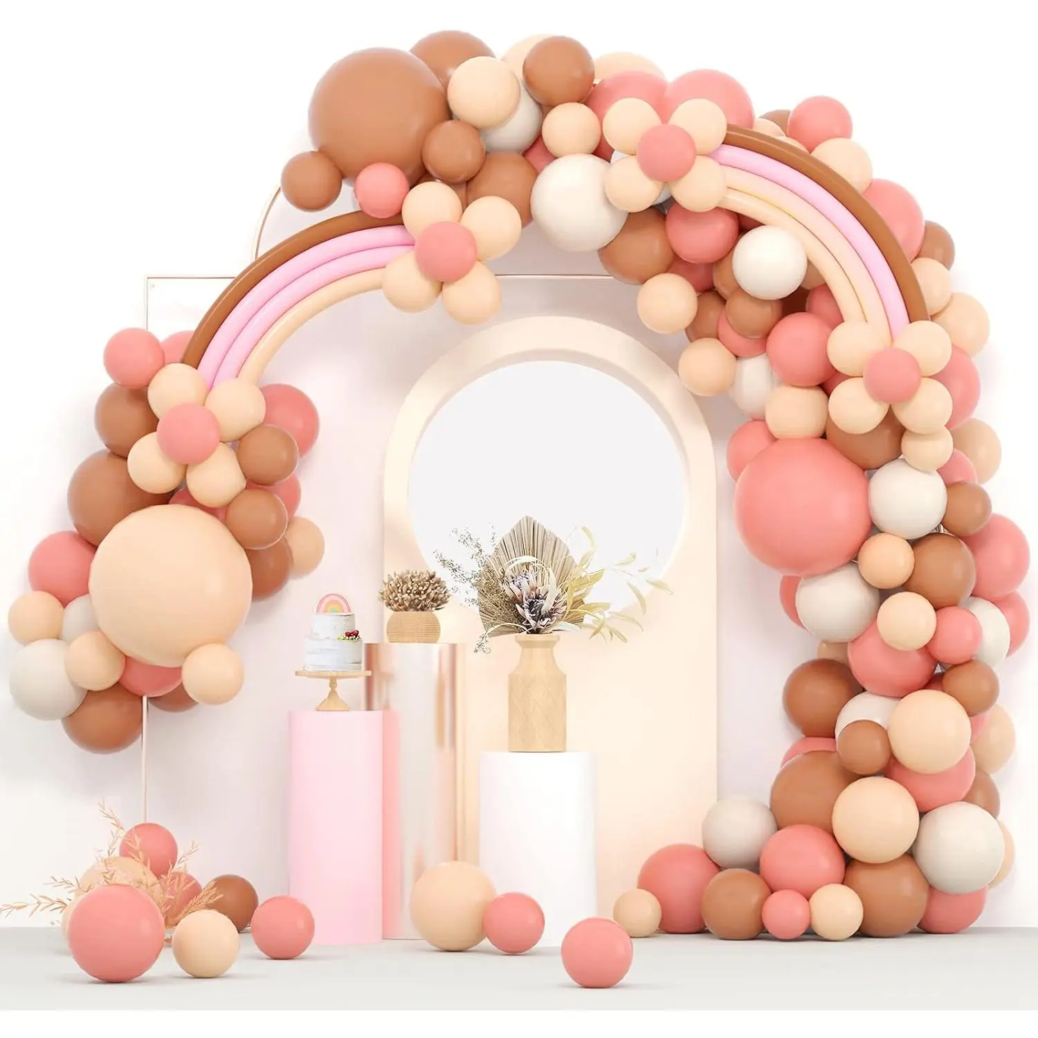 Boho Balloon Garland Blush Nude Dusty  Brown White Sand Long Twisting Balloons Arch Kit for  Shower Rainbow Birthday Party Decorations