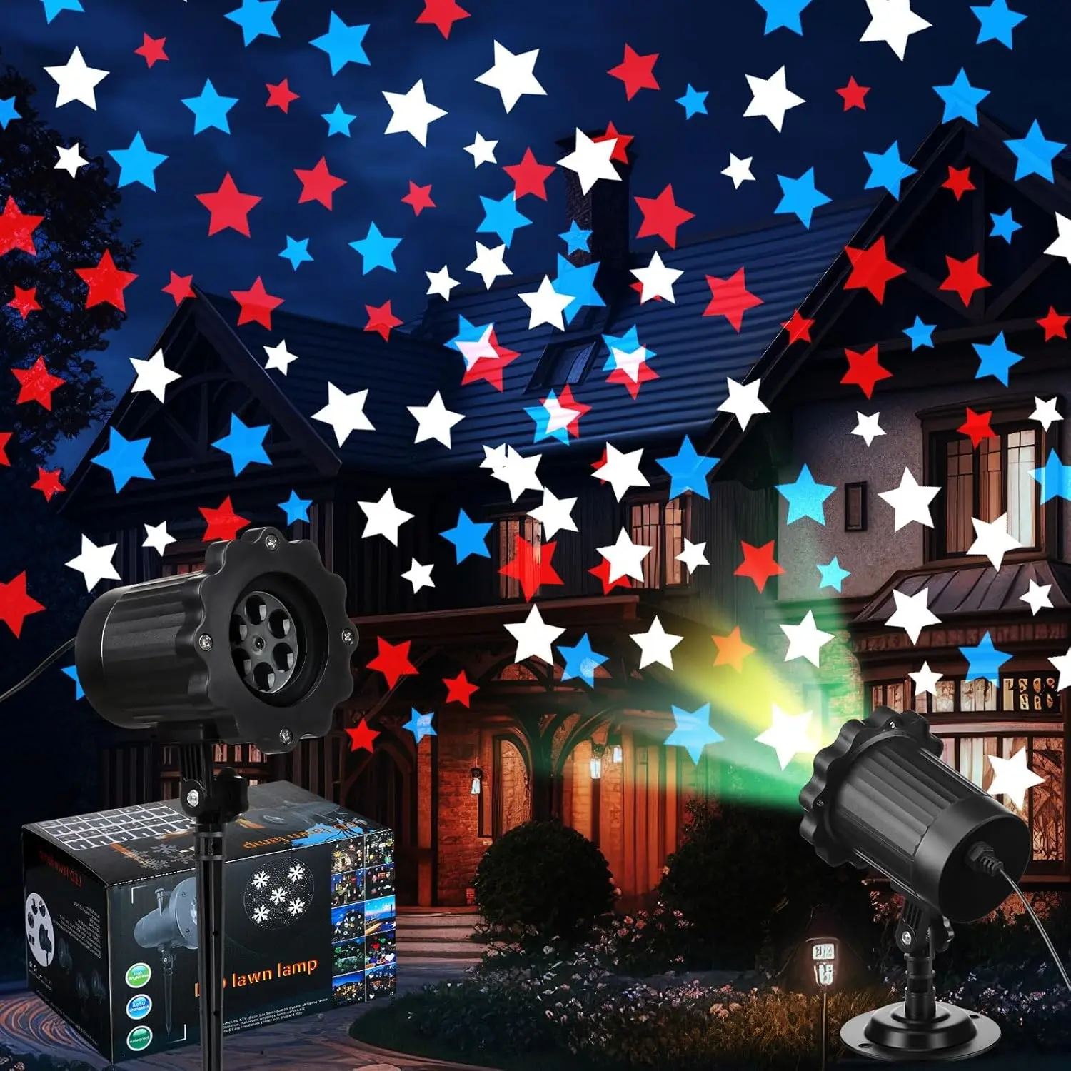 LED Projector Lights - 4th of July Independence Day Patriotic Dynamic American Flag Star Spotlight, Waterproof for Garden Yard Party Indoor Outdoor Decor, Dynamic Light, Party Decor