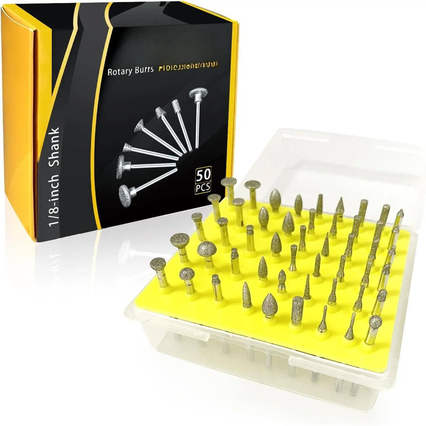 Oudtinx 50- 1/8-Inch Shank  Coated Rotary Burrs Set Fits  Rotary Tools, Burr Set for ,Glass,Stone,Ceramic,ect.(Small  Style)