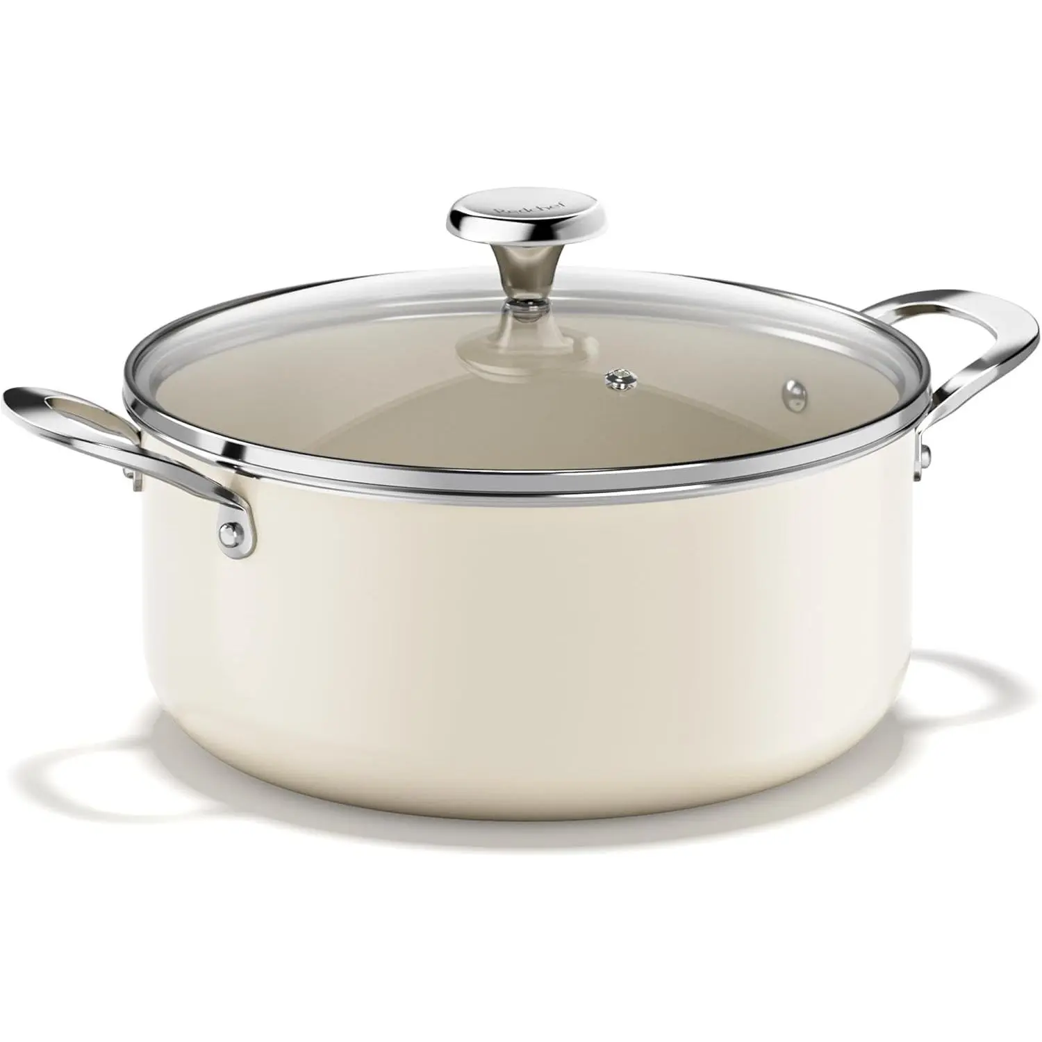 Redchef Ceramic Stock Pot with Lid, Soup Pot for All Stoves, 5 Qt Induction Cooking Pot for Soup Nonstick, Even Heating, Stay-Cool Handles, Oven/Dishwasher Safe, PTFE PFAS Free (Beige)