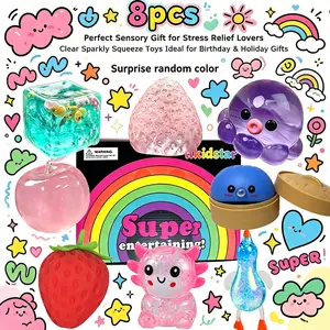 8-piece set - Slowly rising squeeze sensory toy set, children and adults stress relief and Fidget toys, perfect for desktop decoration, office relaxation, stress relief gifts, soft pressure balls - color random